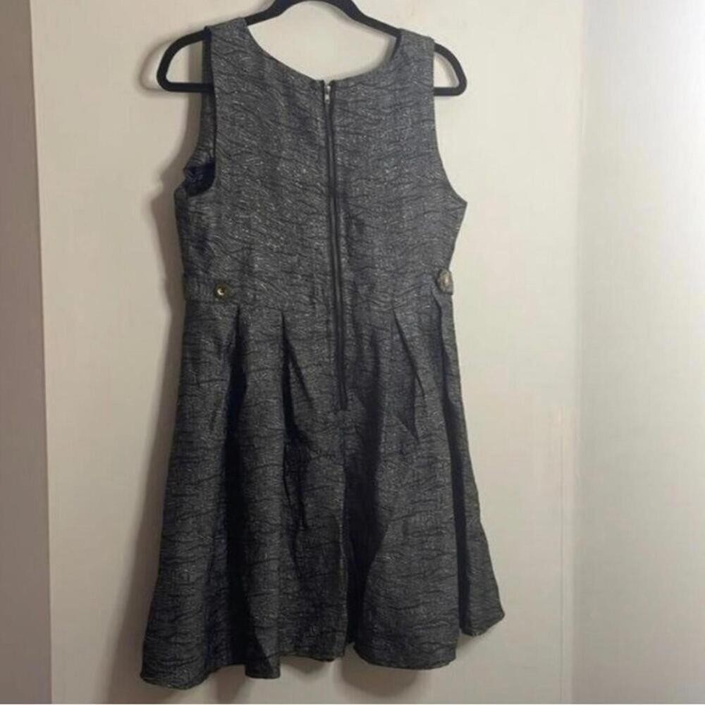 Ya Los Angeles Grey Patterned Metallic Thread Sleeveless Fit and Flare Dress