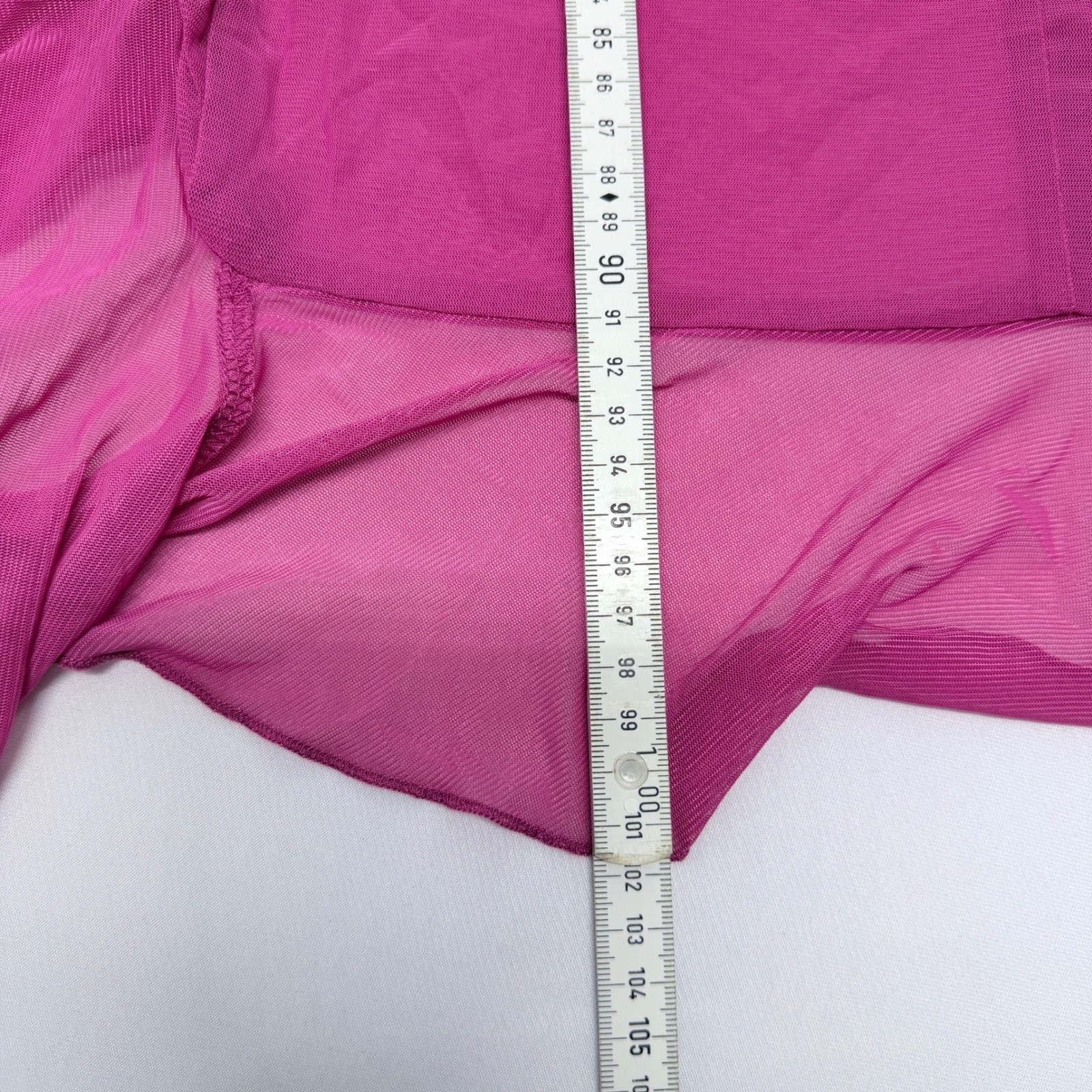 Sheseeworld Fuchsia Pink Ruched Mesh High Low Ruffle Bodycon Dress Large NEW