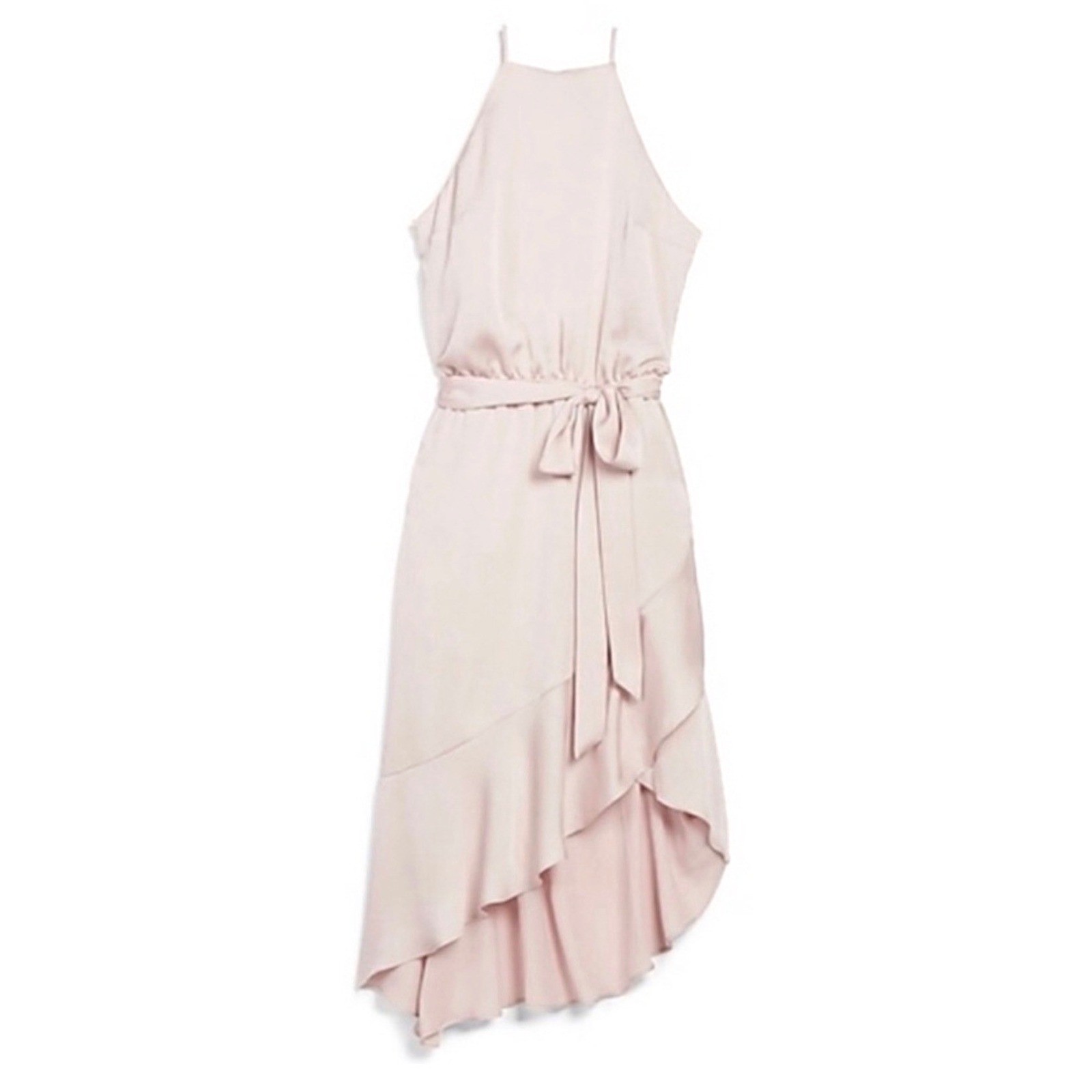 Express Blush Pink Halter High Low Ruffle Wrap Midi Dress Womens Small