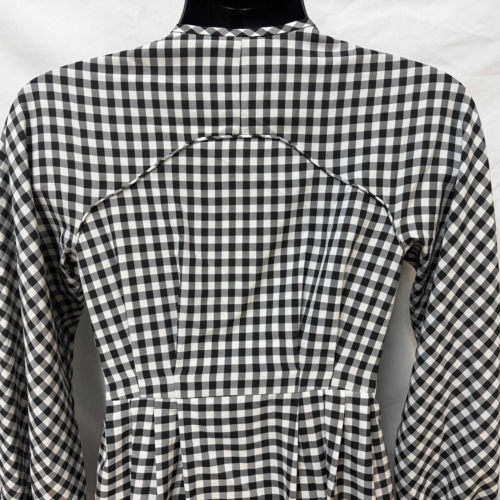 NEW PEARL BY LELA ROSE BLACK WHITE CHECK FLORAL EMBROIDERED BUTTON FRONT DRESS 0