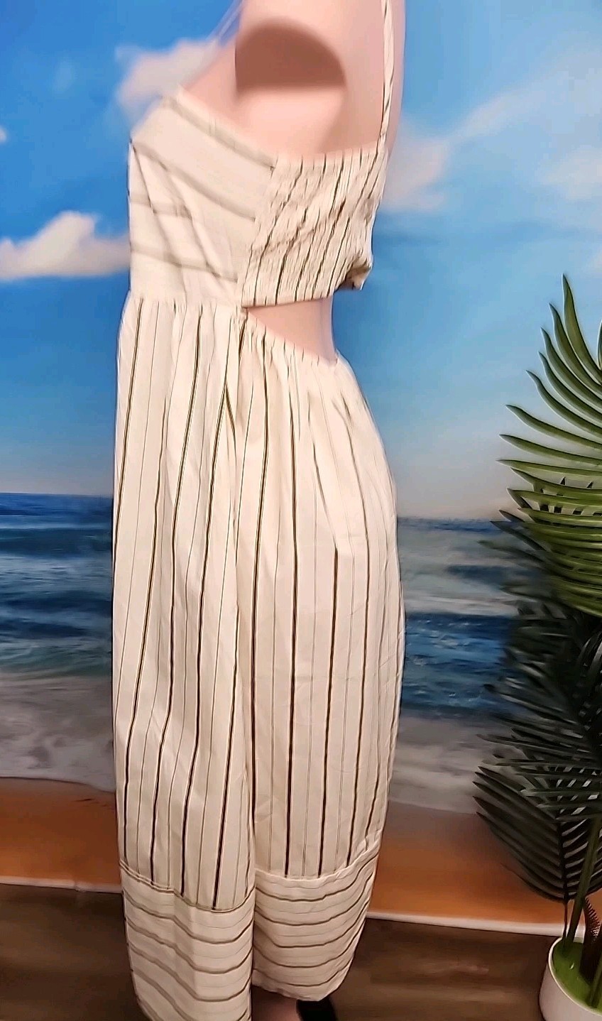 NWT Cupshe Women’s Beige Brown Stripes Dress Size Large