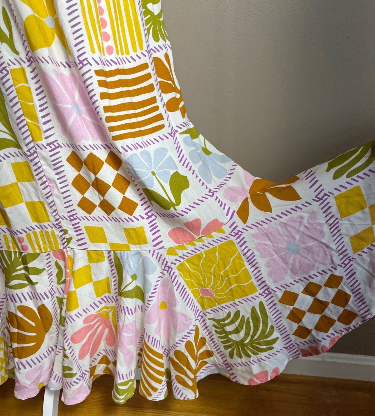 Paper Heart Sundress Patchwork Floral Flutter Ruffle Open Tie Back Maxi Boho S