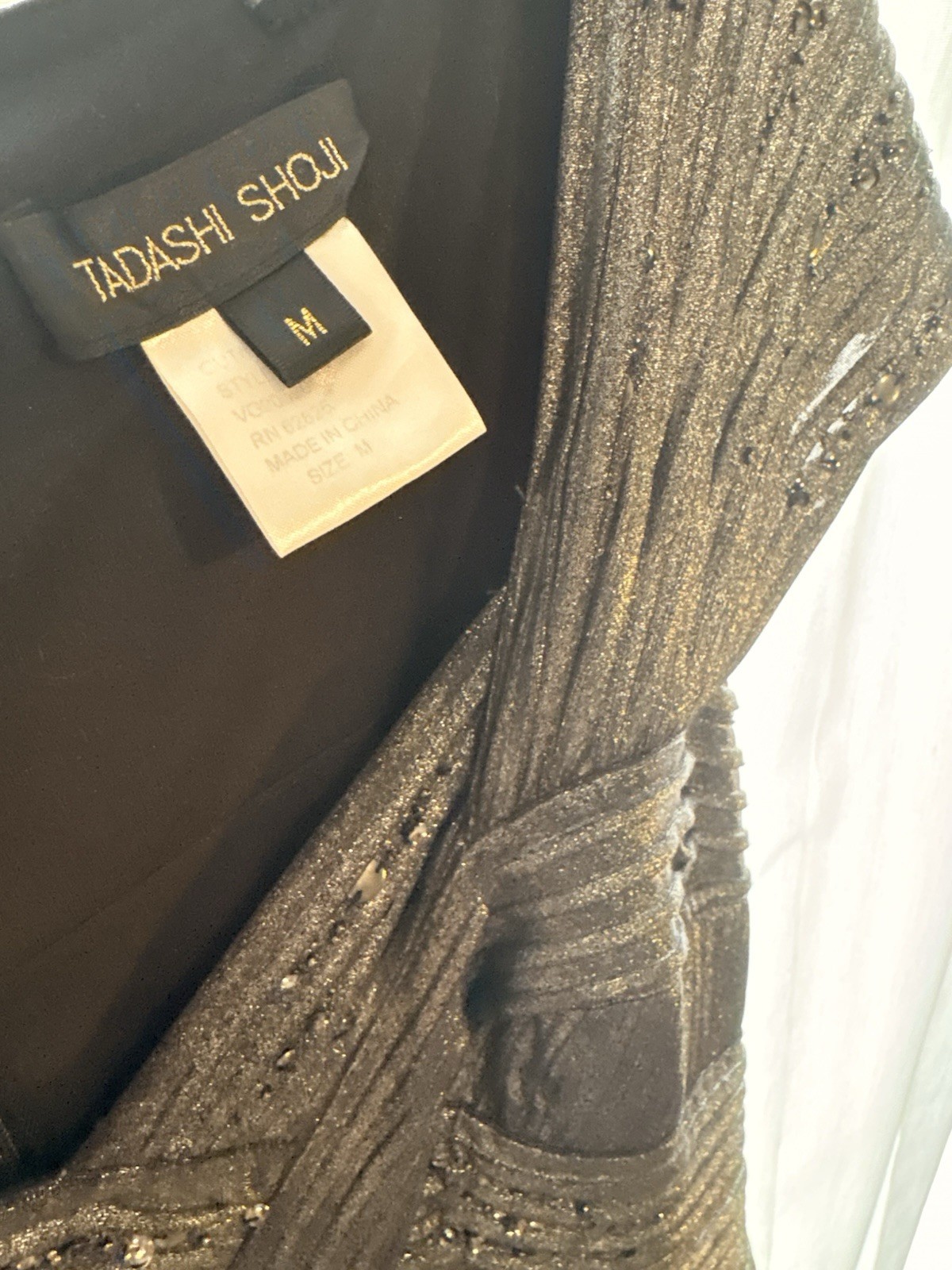 TADASHI SHOJI PLEATED METALLIC JERSEY SHEATH DRESS sz M