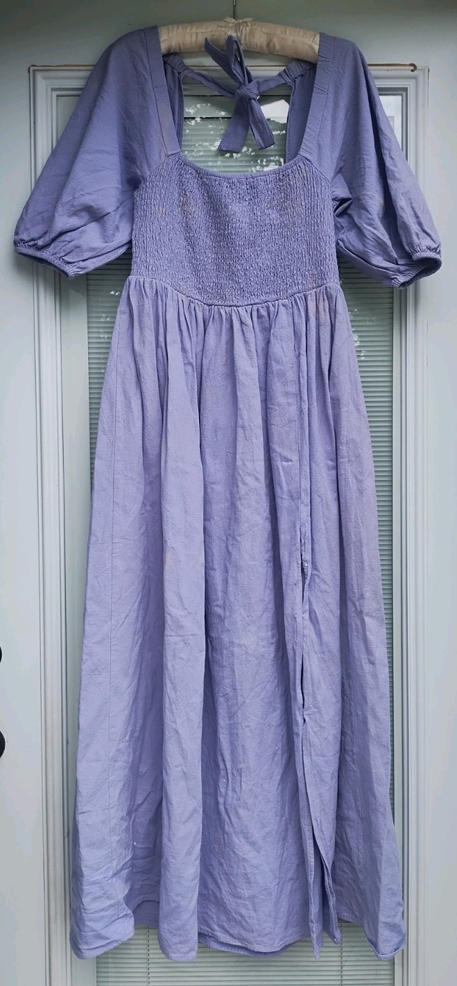 Nasty Gal Lilac Cotton Shirred Bodice Square Neck Maxi Empire Dress