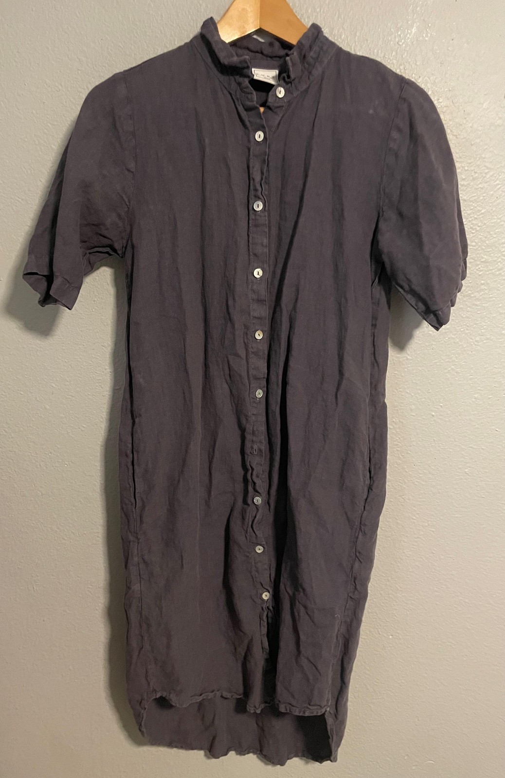 Pure Match Midi Dress Womens Small Gray Linen Button Front Lagenlook FLAW