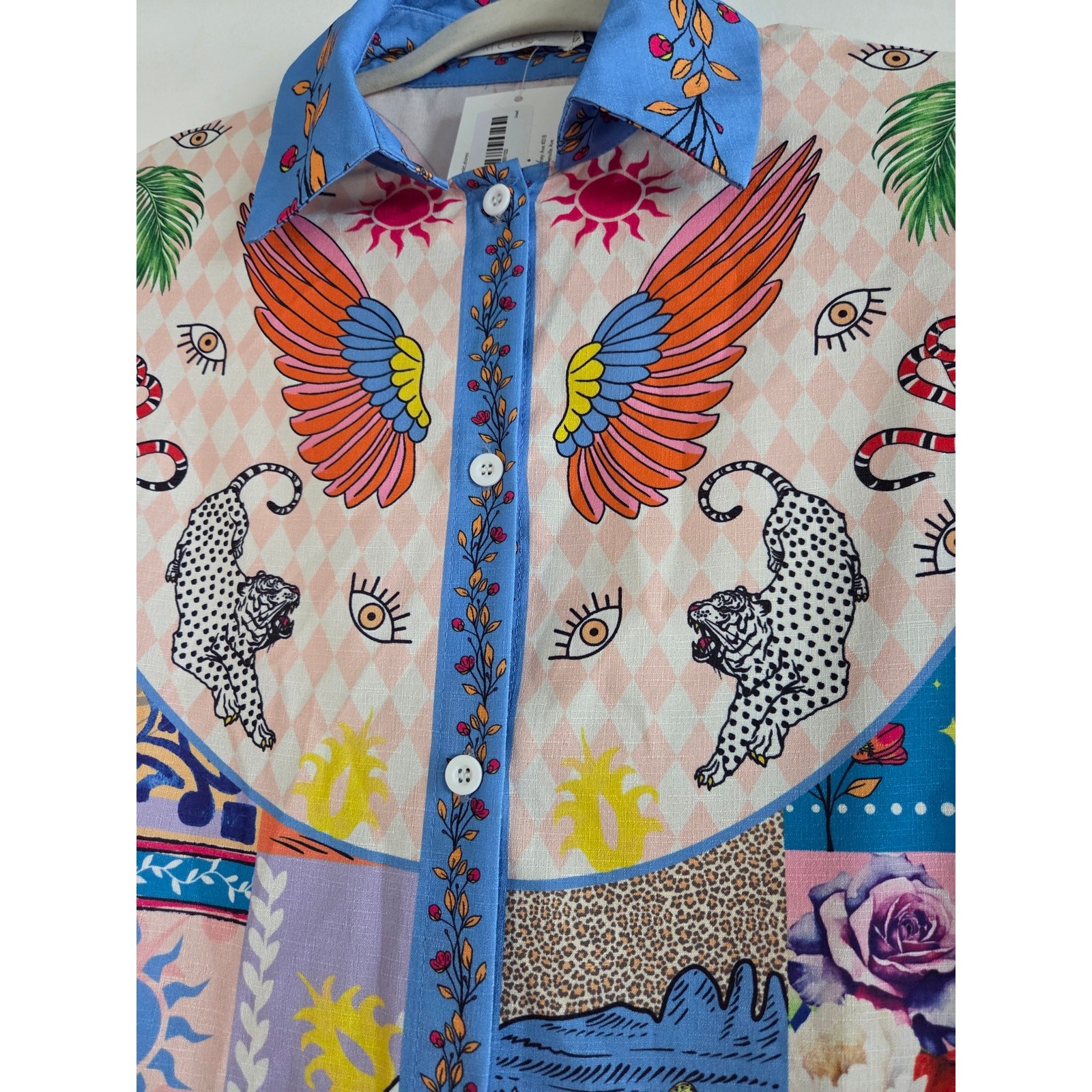 Endless Moon Patchwork Satin Mini Dress NWT Celestial Vacation Shirt Tunic S