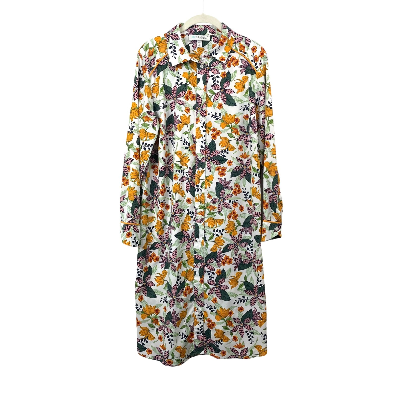 Coolibar button up floral shirt dress Size L orchid UPF 50+ Tropical
