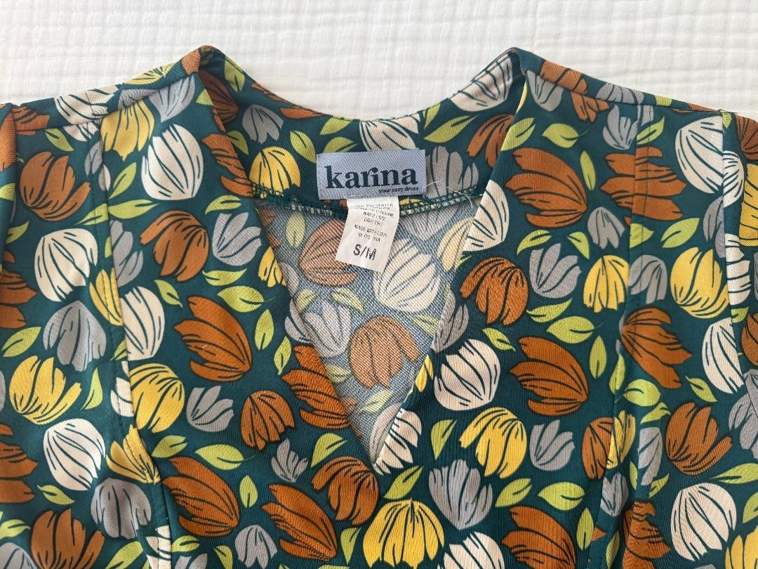 KARINA The Original Easy DRESS Meadow CECE Green Multi Floral S/M USA $126