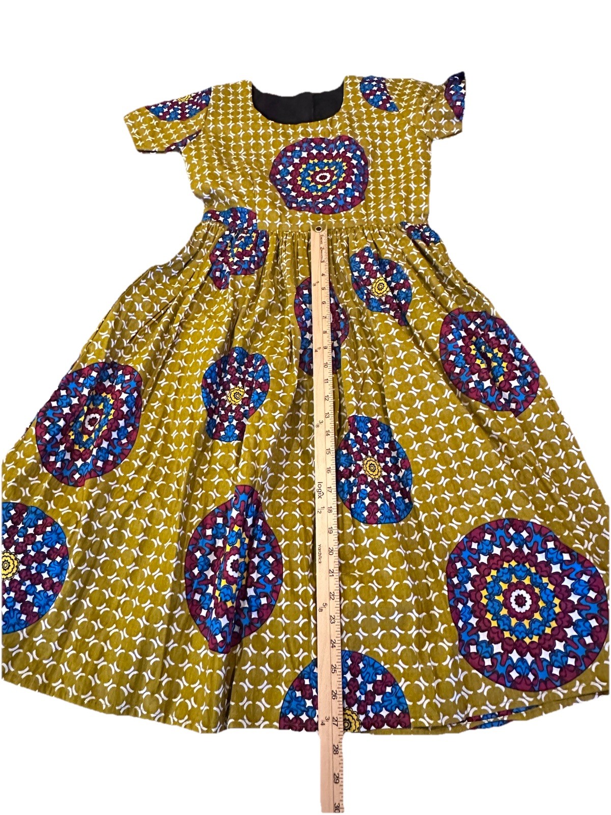 Handmade African Ankara Print Global Folk Art Midi Dress Medium