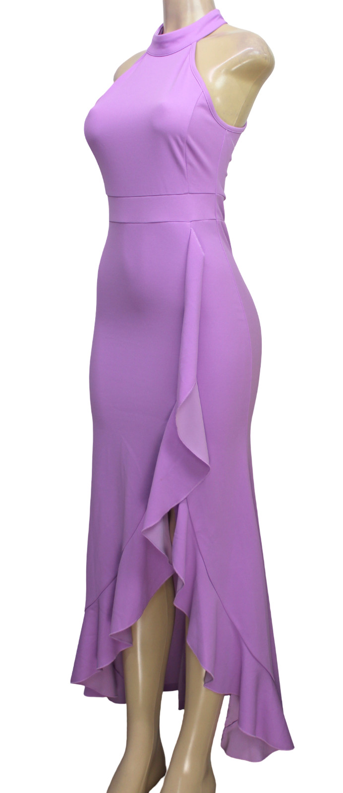 Merokeety Lilac Halter Neck Ruffle High Low Maxi Dress Size S