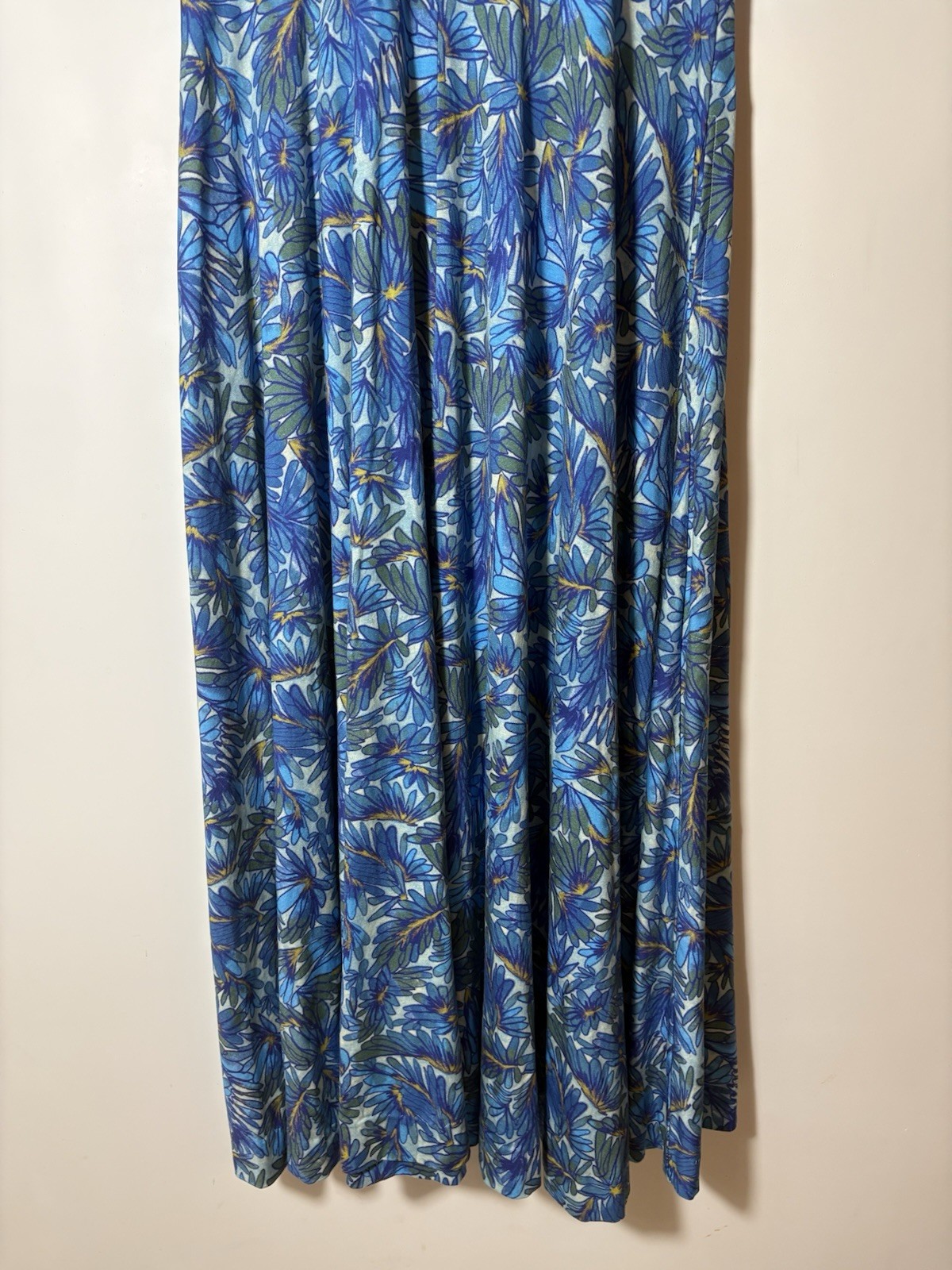 Peruvian Connection Dress Womens Sz M Blue Maldives Maxi Floral Pima Jersey