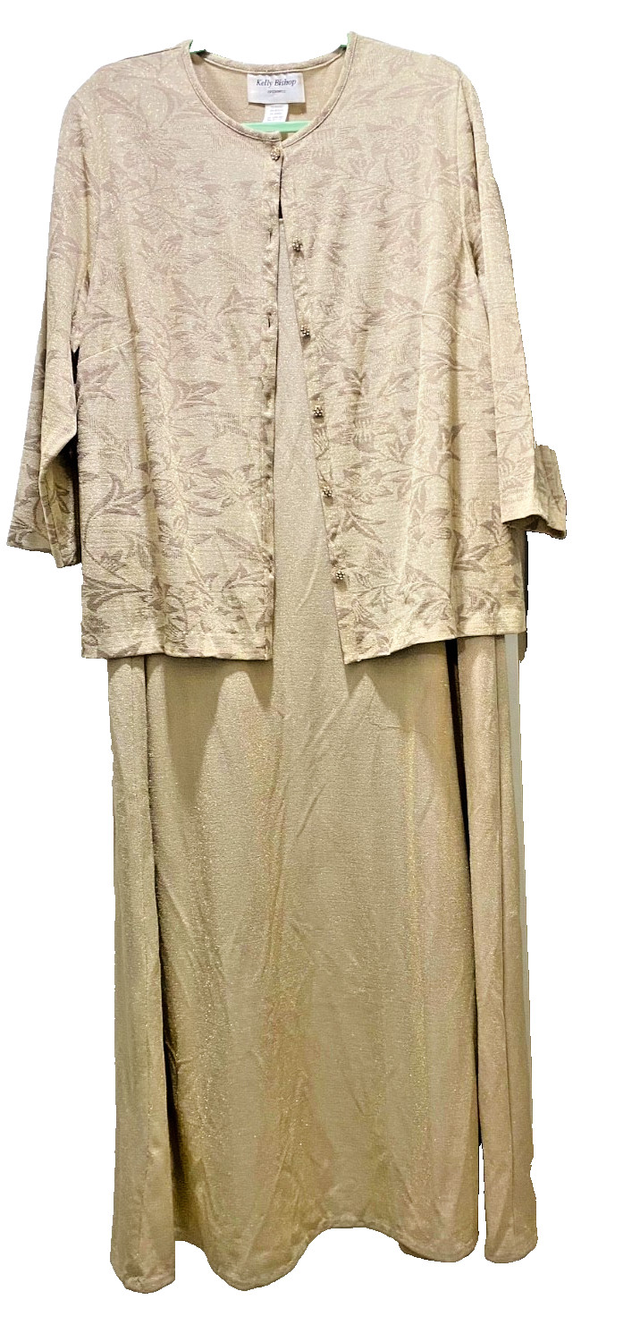Elegant Maxi Gold shift & stunnung rhinestone embellished buttoned jacket Vtg