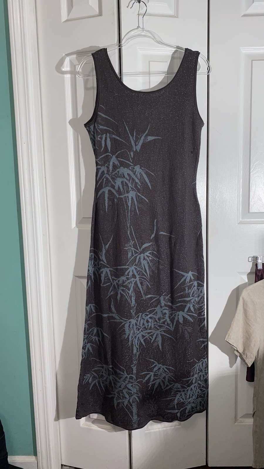 Peruvian Connection 100% Pima Cotton Knit Midi Dress M Bamboo Garden Print AA22