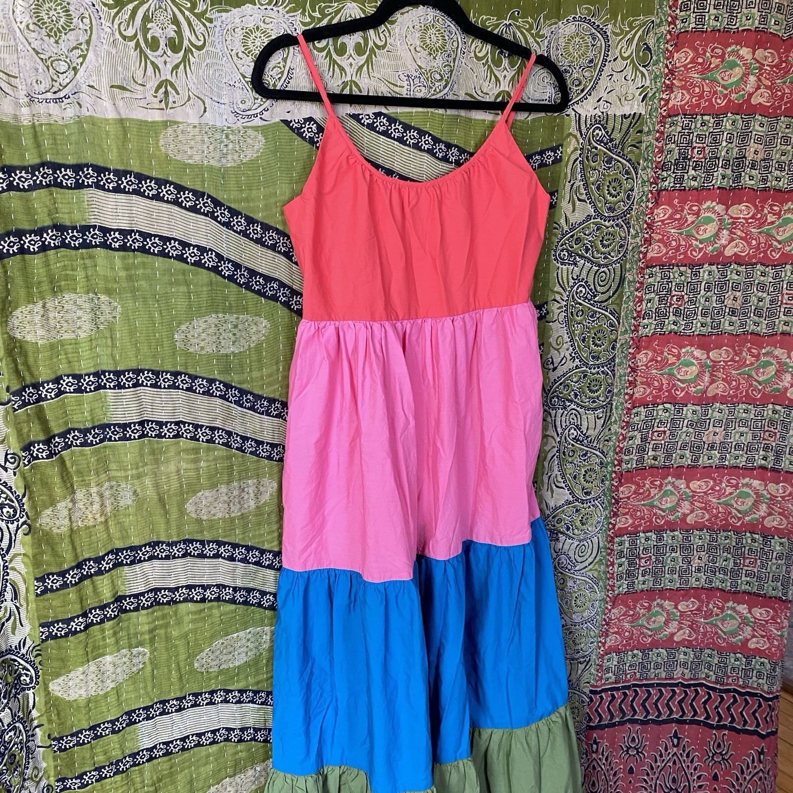 Boden Red/ Pink/ Blue/ Green Colorblock Trapeze Cotton Maxi Dress Size 6 Petite