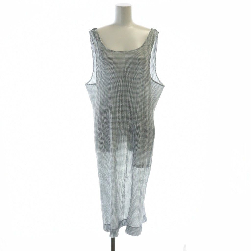 I m im ISSEY MIYAKE Issey Miyake Long Sleeveless Pleats Check White Gray GY17