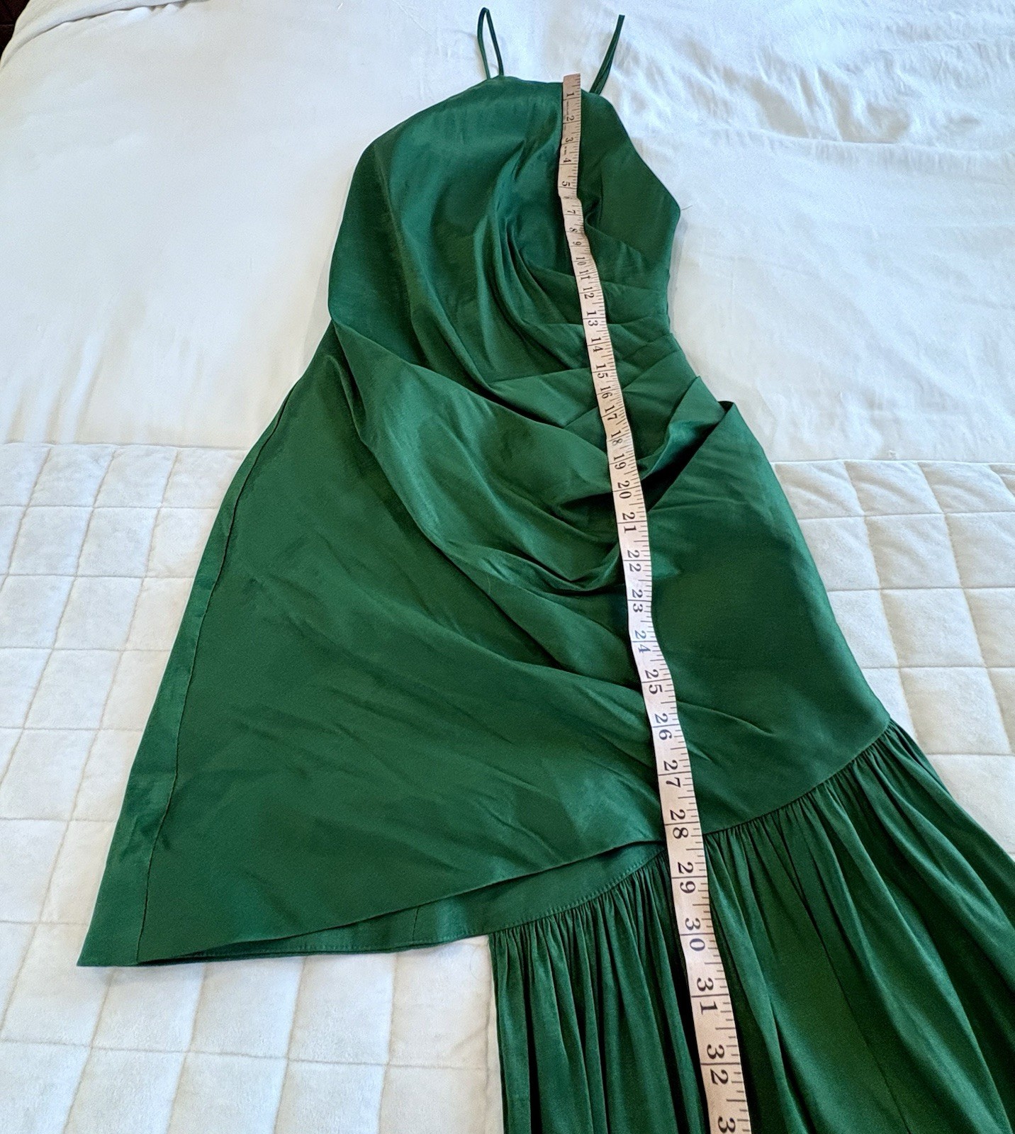 NWT Lovers + Friends Green Satin Halter Mini Dress Old Money Ruffle Sz M Party