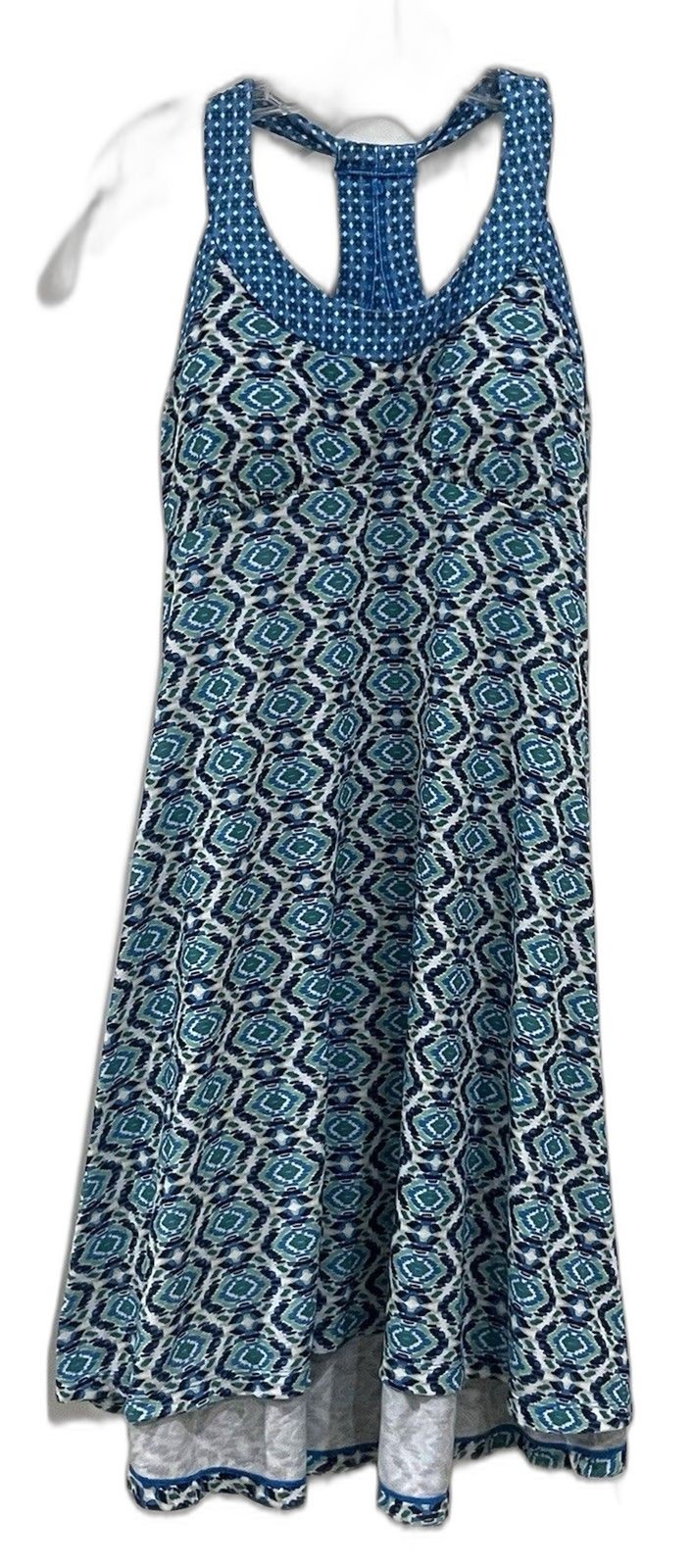 PrAna Cali Aztec Pattern Green Blue Racerback Athletic Tank Dress Sz M Shelf Bra