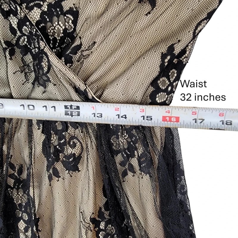 SHEIN Black Lace Overlay Beige Dress with Long Sleeves Size XL