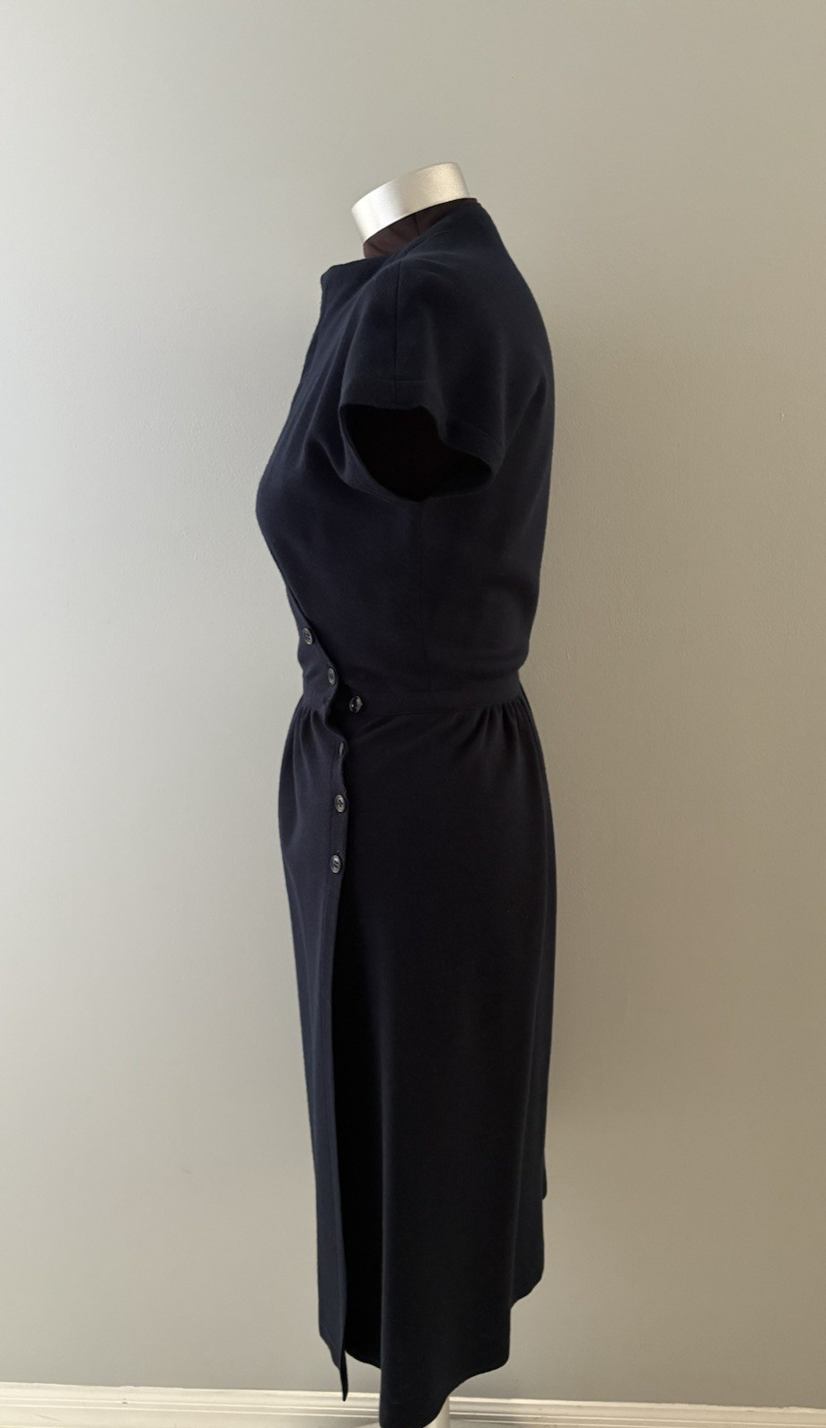 Vintage Adele Simpson Wrap Dress Size 6 Navy Blue Heritage Quiet Luxury Bergdorf