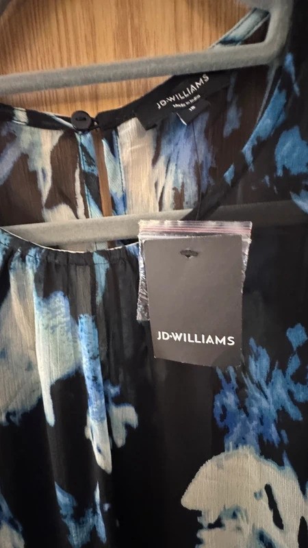 New J D Williams smart chiffon ruffle dress blue black lined size 18
