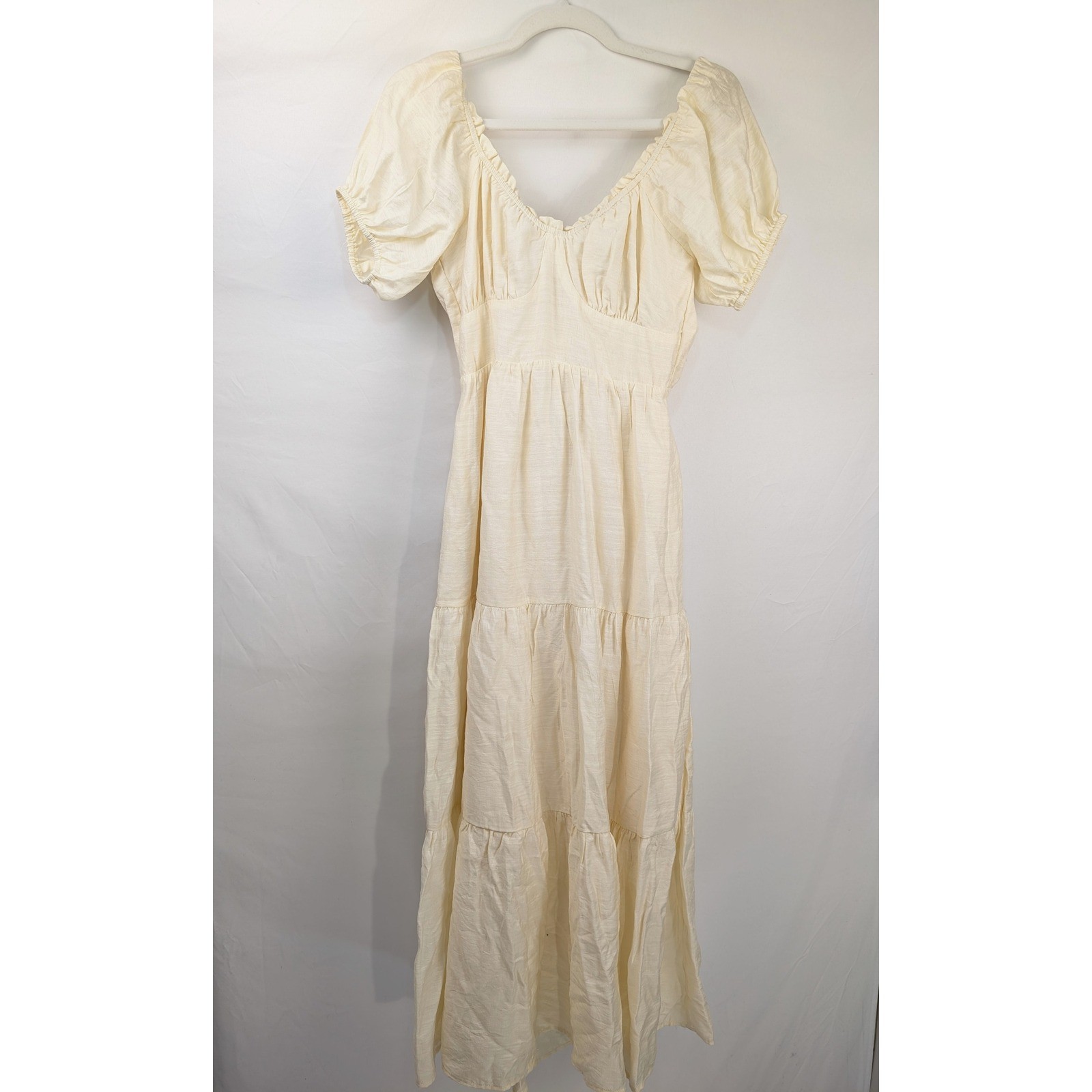 Boho Puff Sleeve Tiered Peasant Maxi Dress Size S Cottagecore Prairie Ren Faire