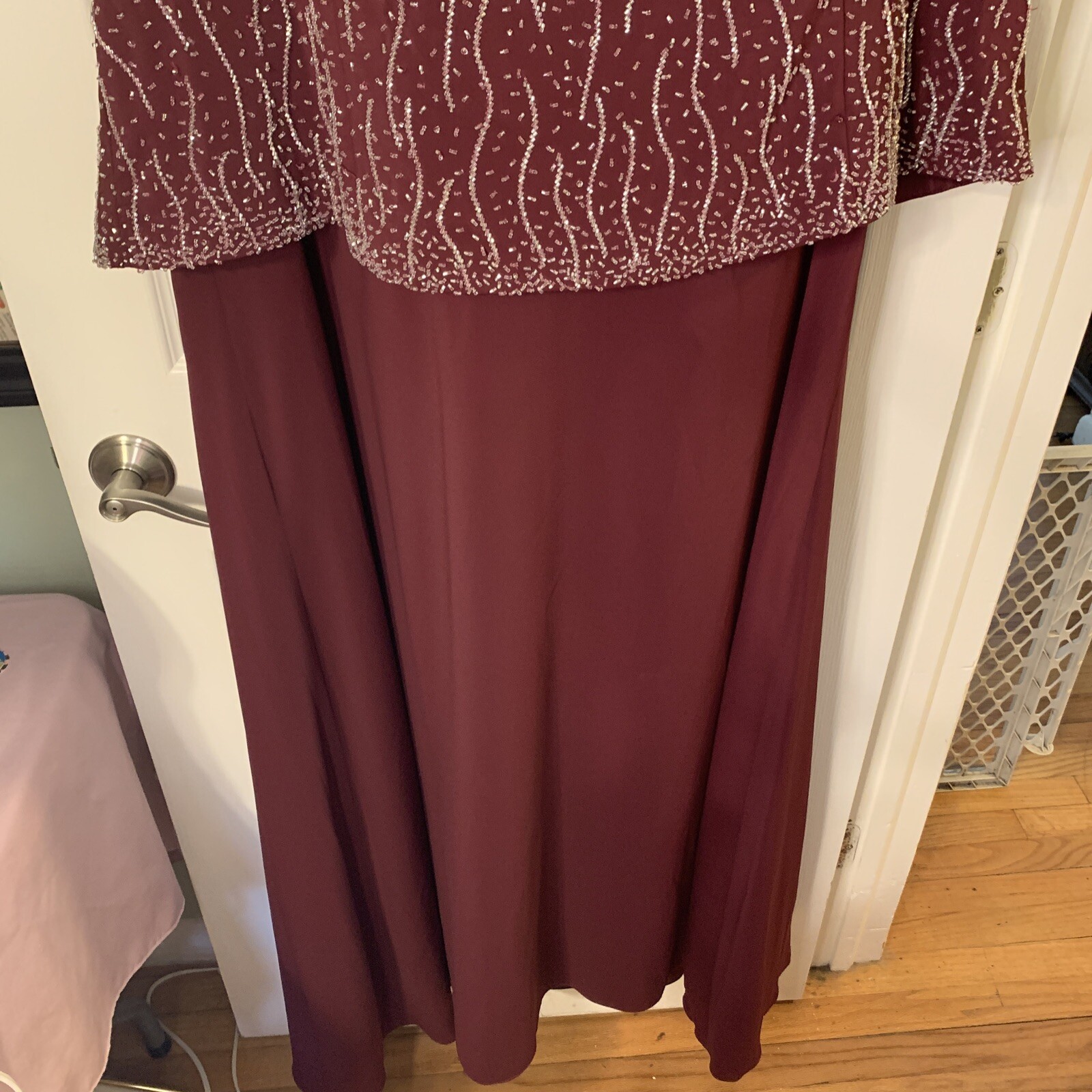 Sleeveless Full Length Lined Gown, Please See Measurements, Maroon, Beading