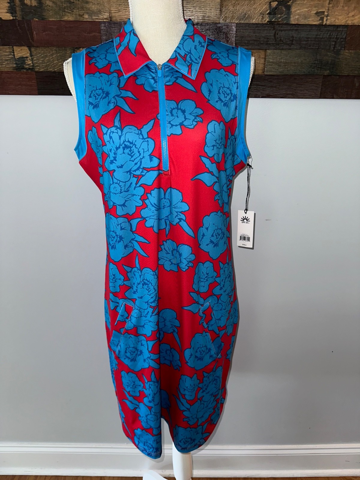 NWT$110 Jofit Golf Dress Marina Floral 1/4 Zip UPF50 Resort Activewear sz L