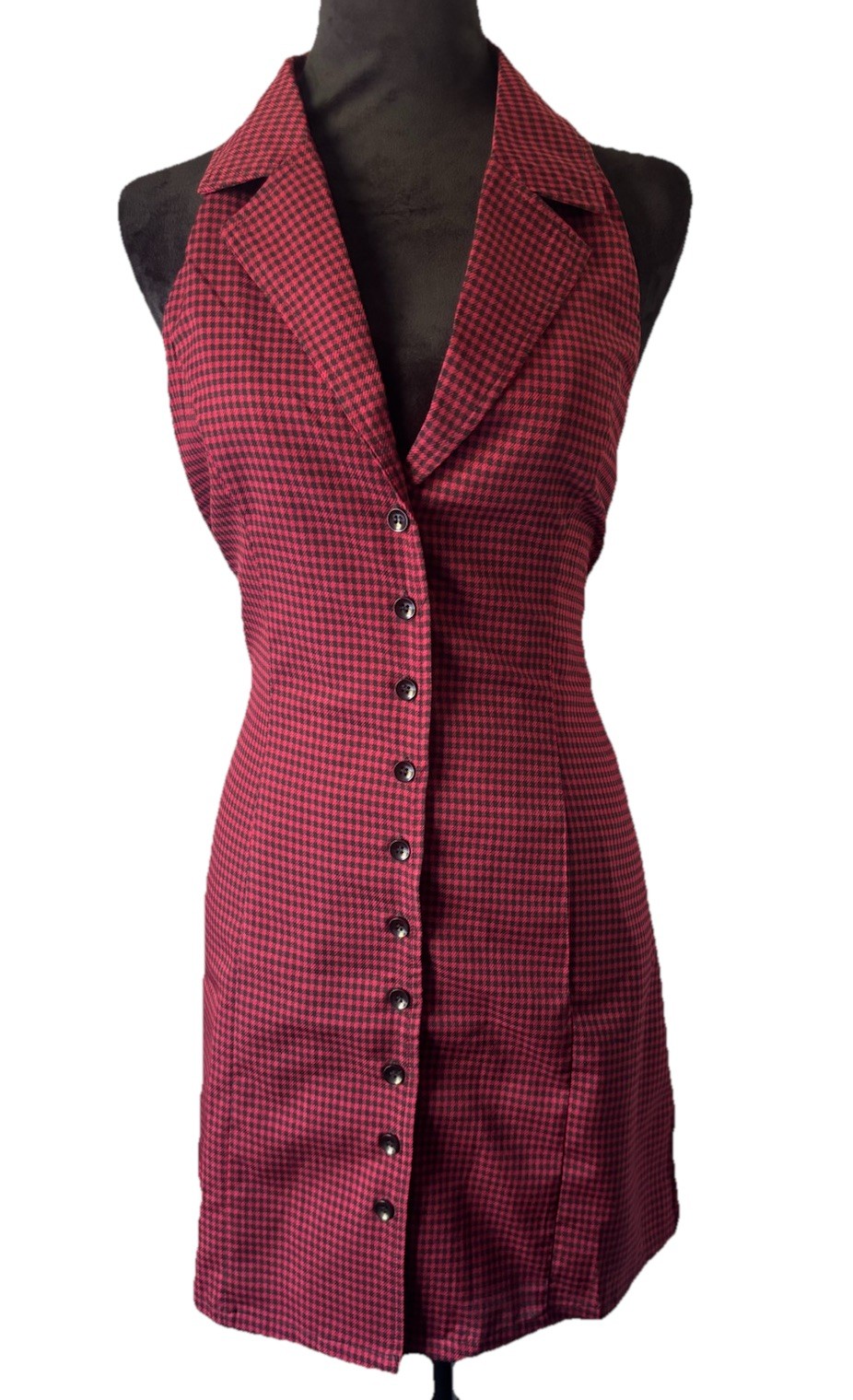 Emory Park VNeck Halter Short Mini Checkered Backless dress Womens MED NEW Y2k