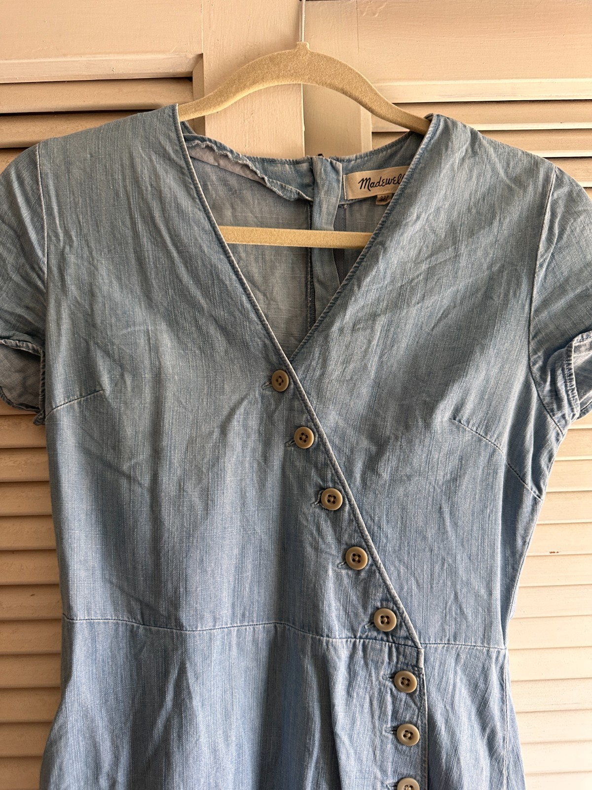 Madewell Chambray Cotton Buttoned Down Wrap Dress, XS Petite