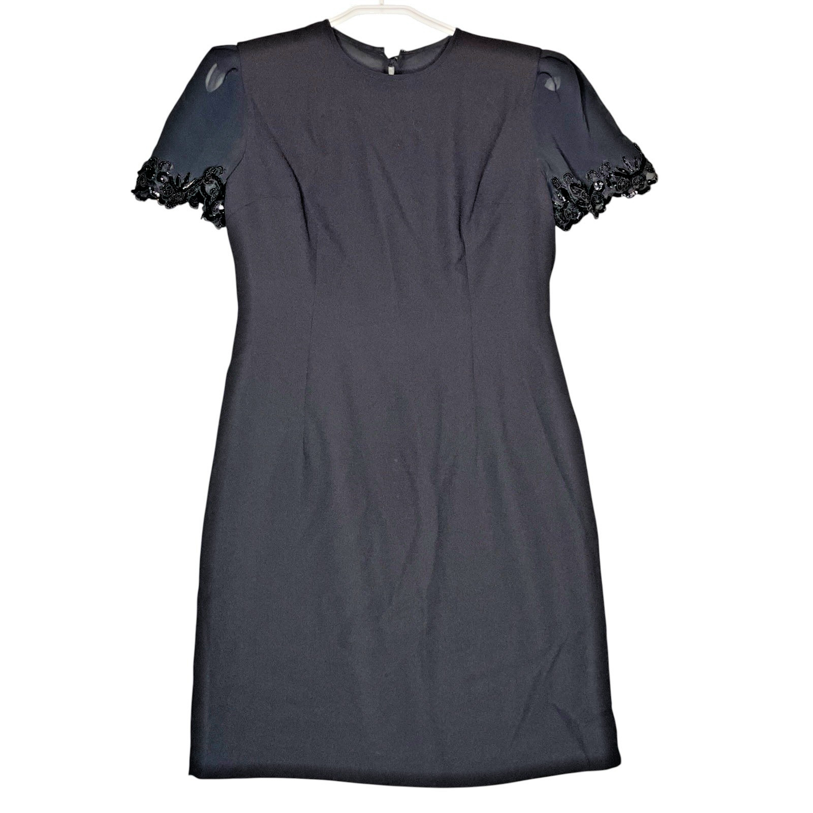 Vtg. Donna Morgan Petites Black Dress Bow Sequins Women’s 6 Cocktail Glam Goth