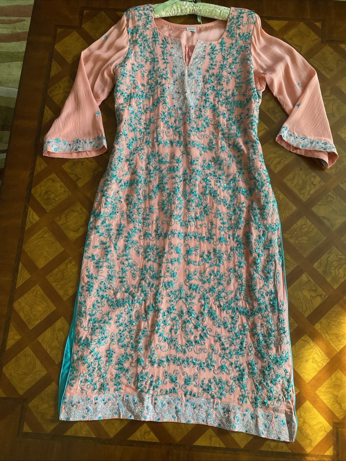 Vintage Sheer Tunic Midi Dress Cover-Up Embroidered Size S Artsy Boho OOAK New
