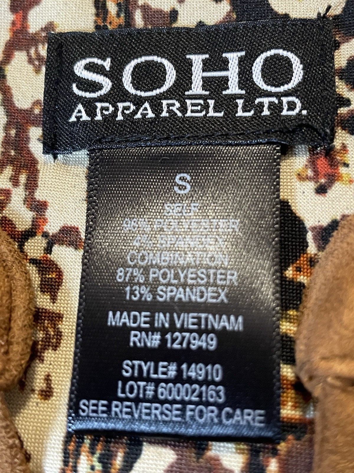 Soho Apparel Ltd Floral Dress S Belted Brown Ivory Front Tie Boho Classic City