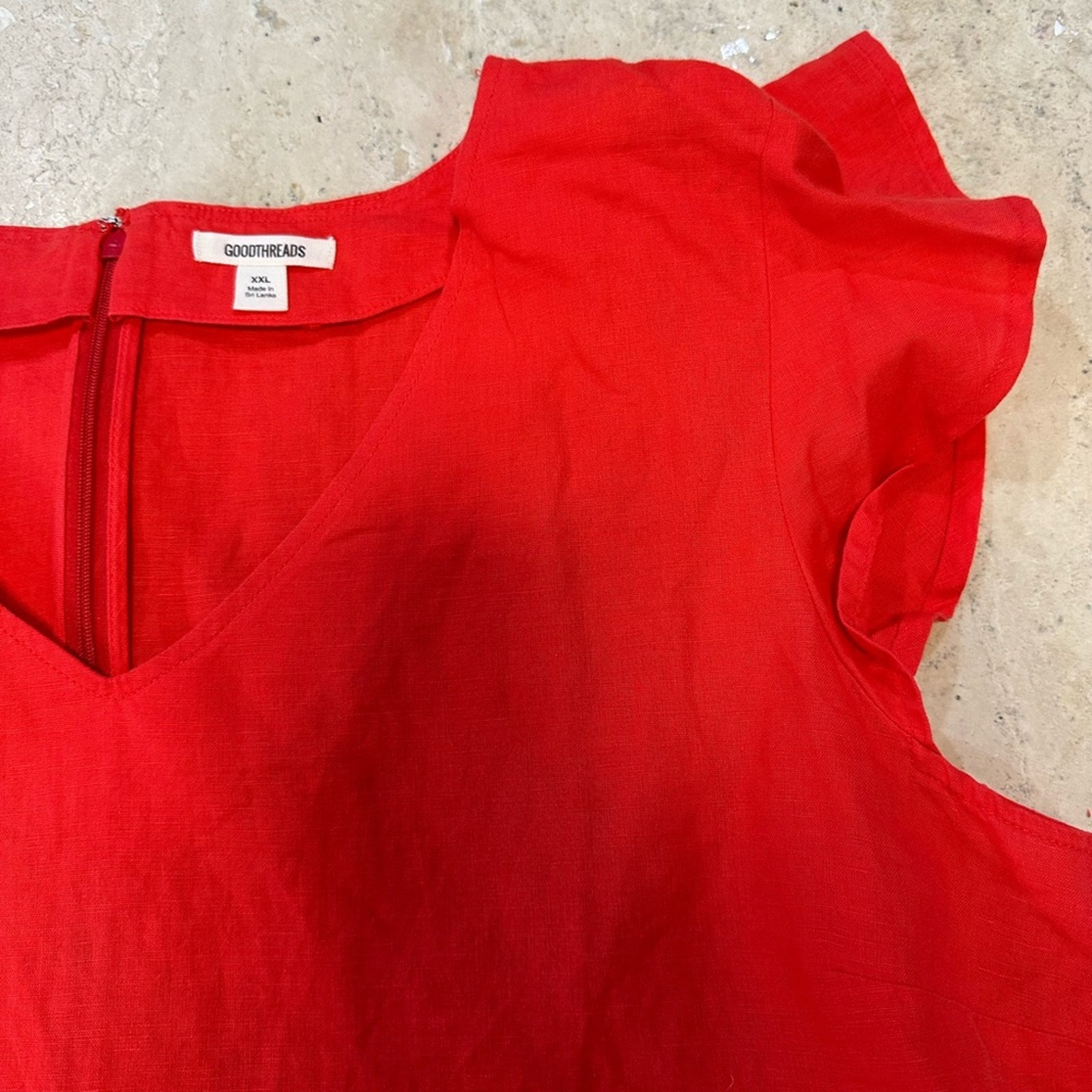 Goodthreads Womens Washed Linen Blend Flutter Sleeve Peasant Dress Coral XXL