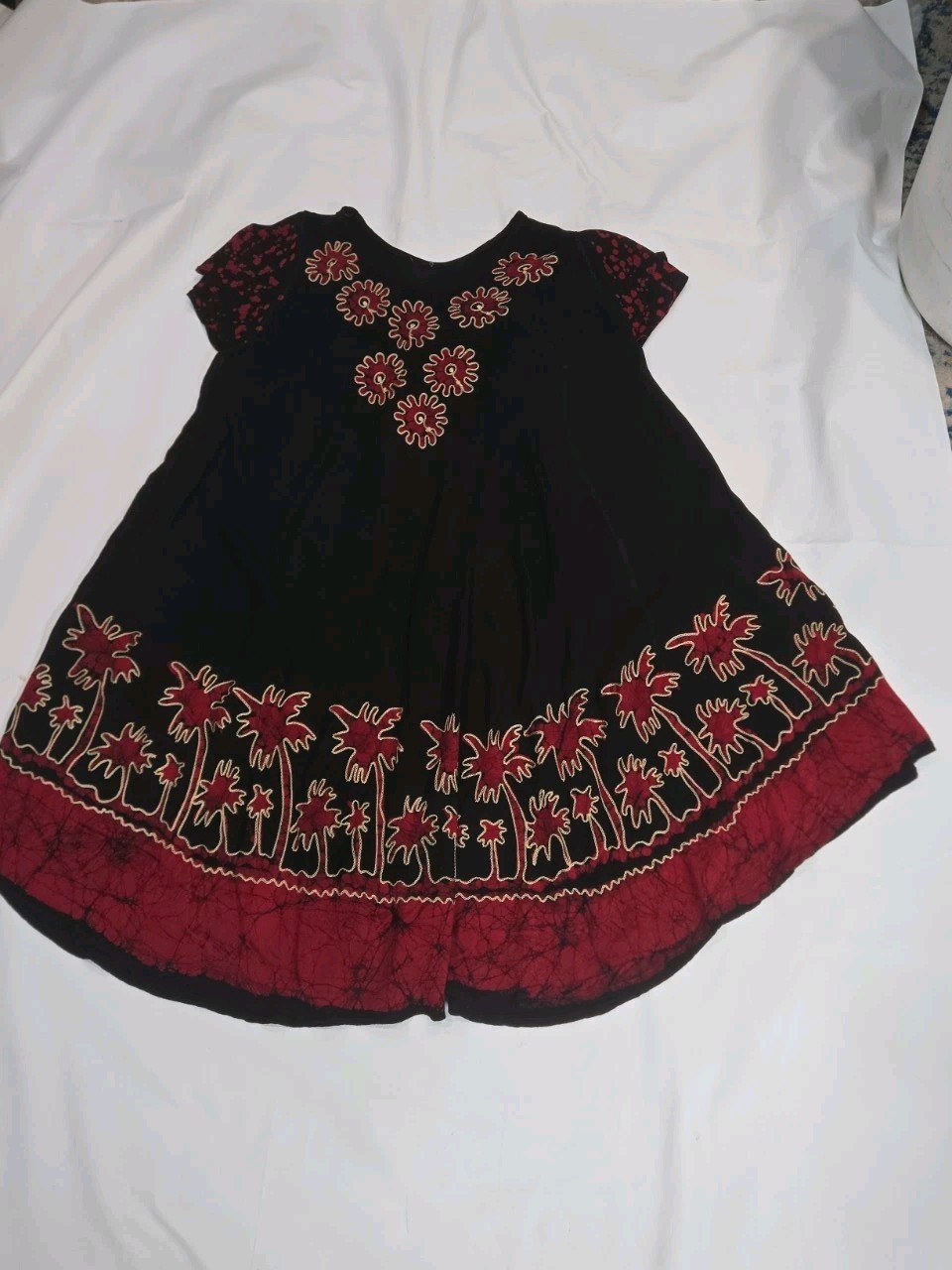 Gypsy Boho Swing Dress Short Sleeve Midi Viscose O/S, Free Size, Embroidered