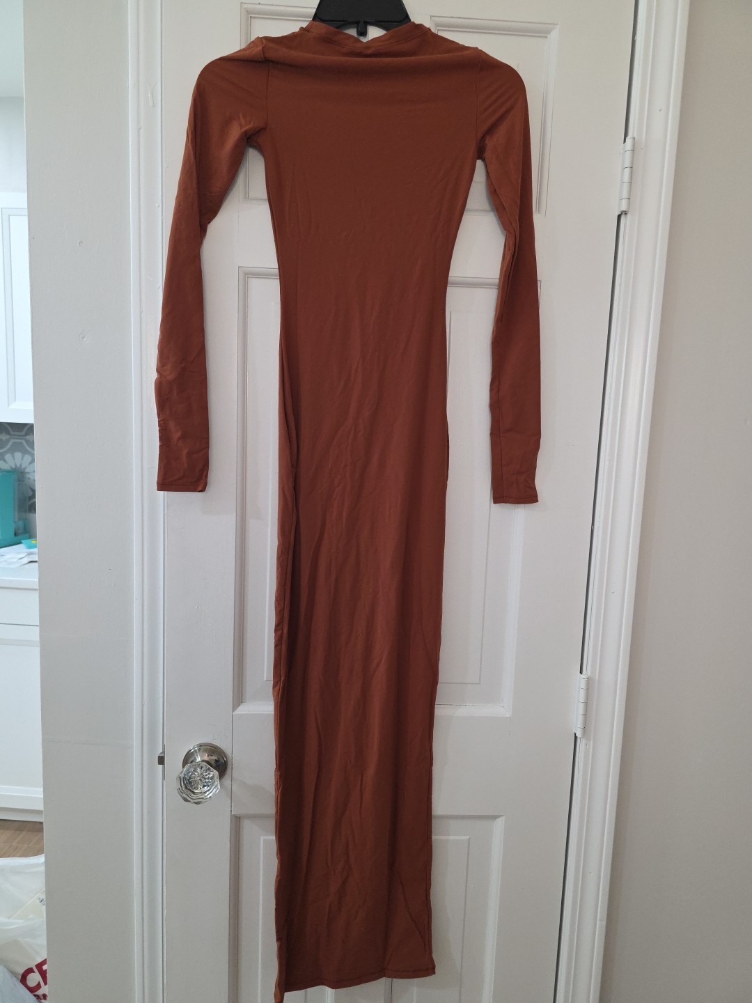 Skims Fits Everybody Long Sleeve Maxi Dress Rust Copper XXS Bodycon