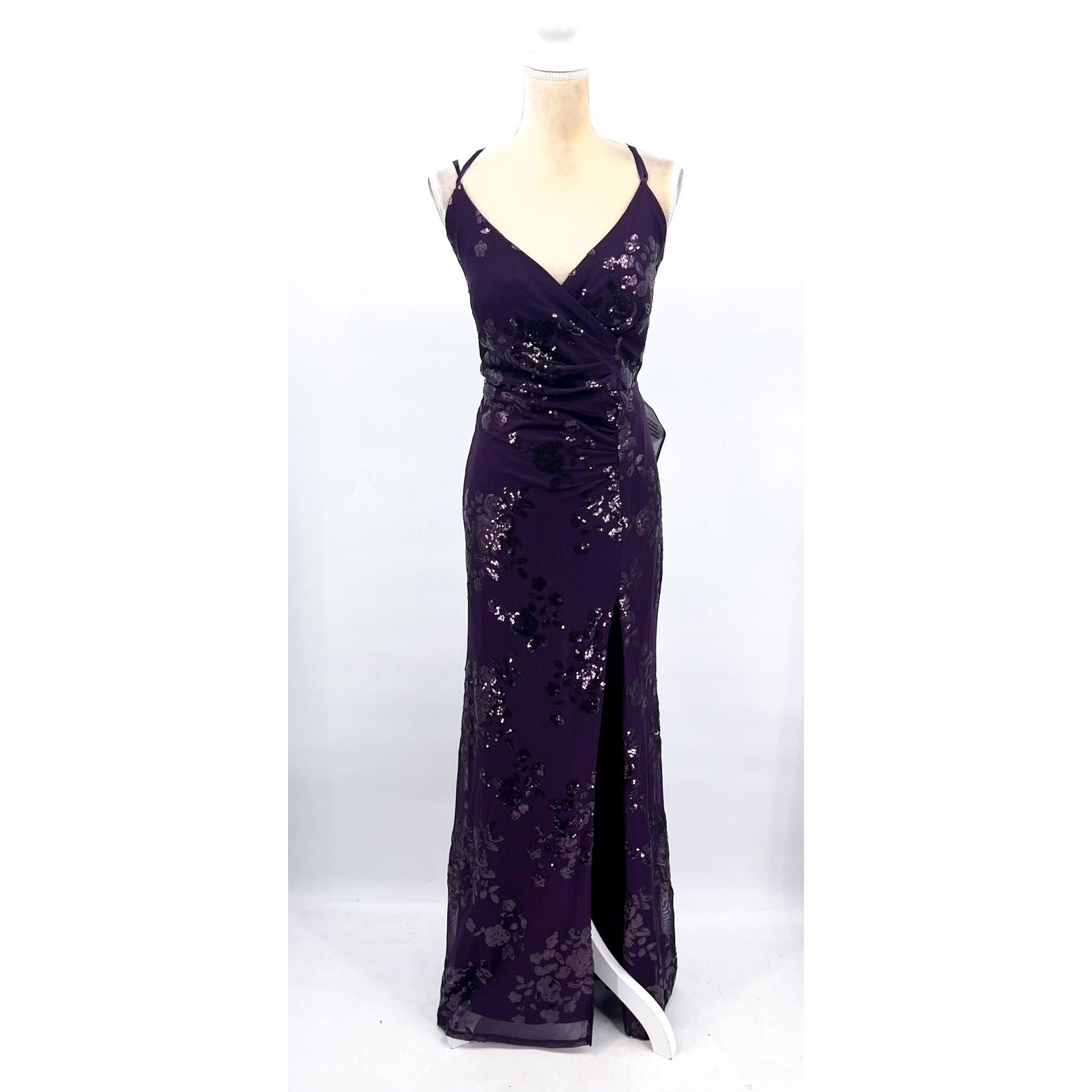 SPEECHLESS Womens Sequin Chiffon Formal Dress Size 16W Eggplant Purple NWT