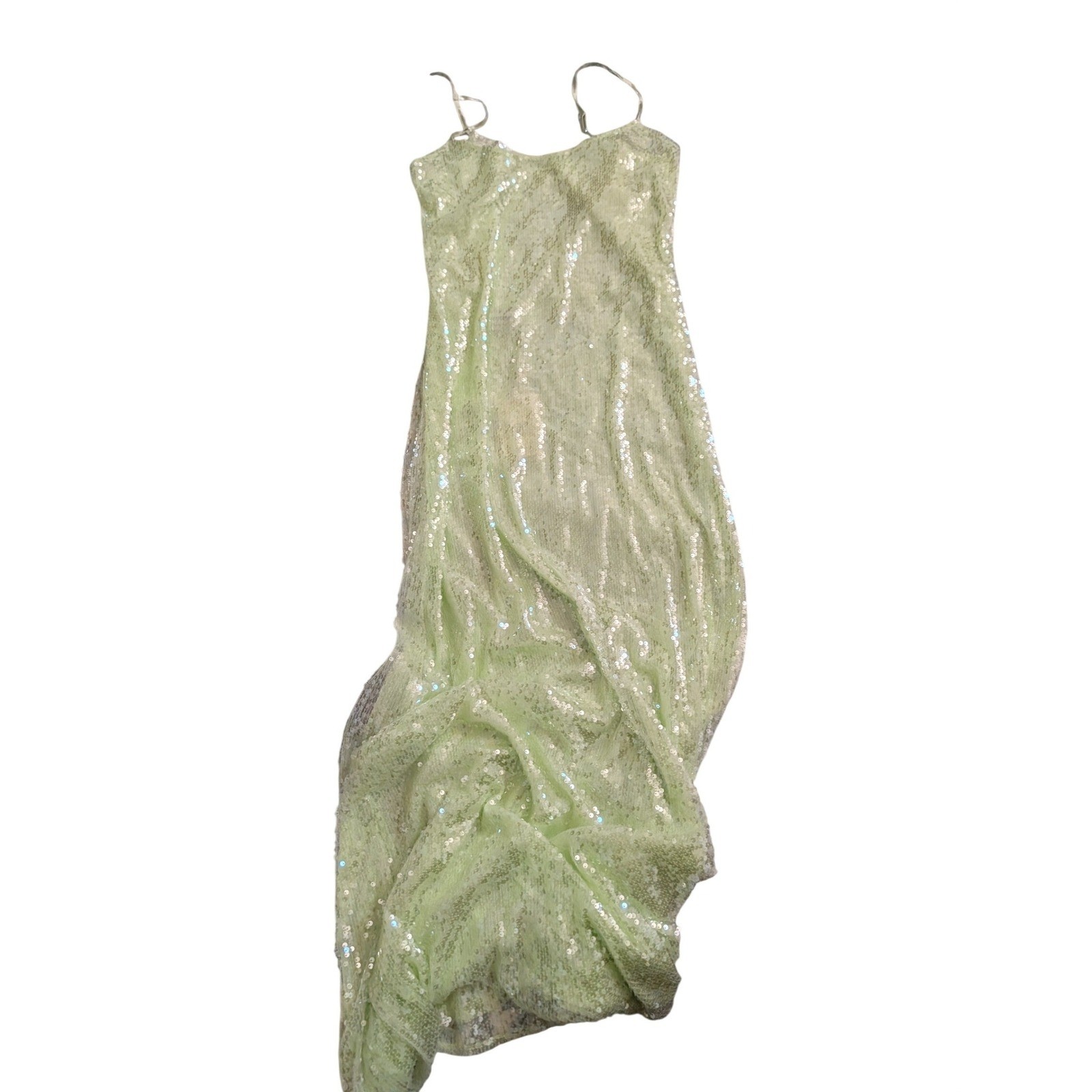 Peppermayo Higher Level Sequin Maxi Dress Mint Green Low Back Cowl XL Us 10 NEW