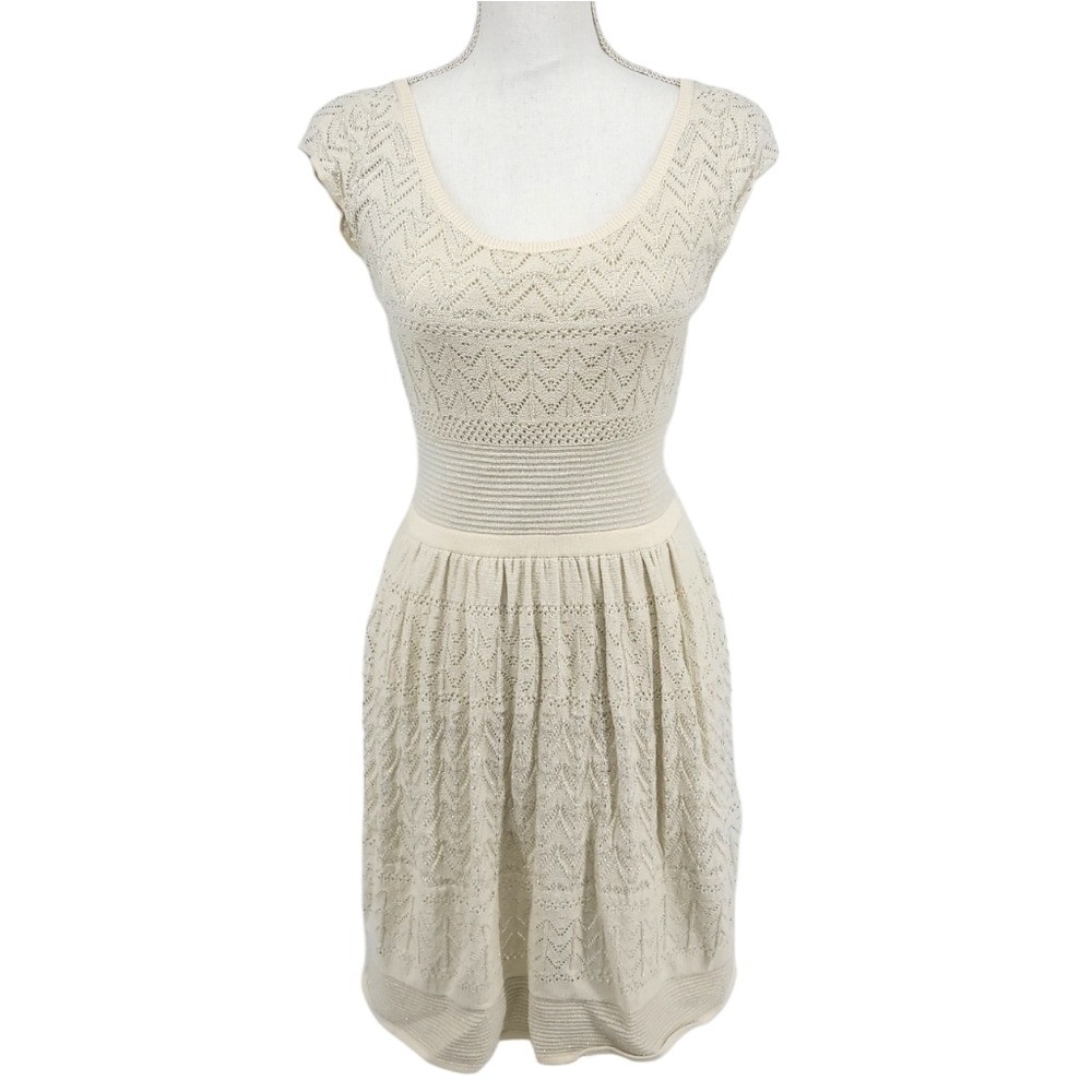 American Eagle Womens Cream Metallic Knit Mini Dress Size S/P