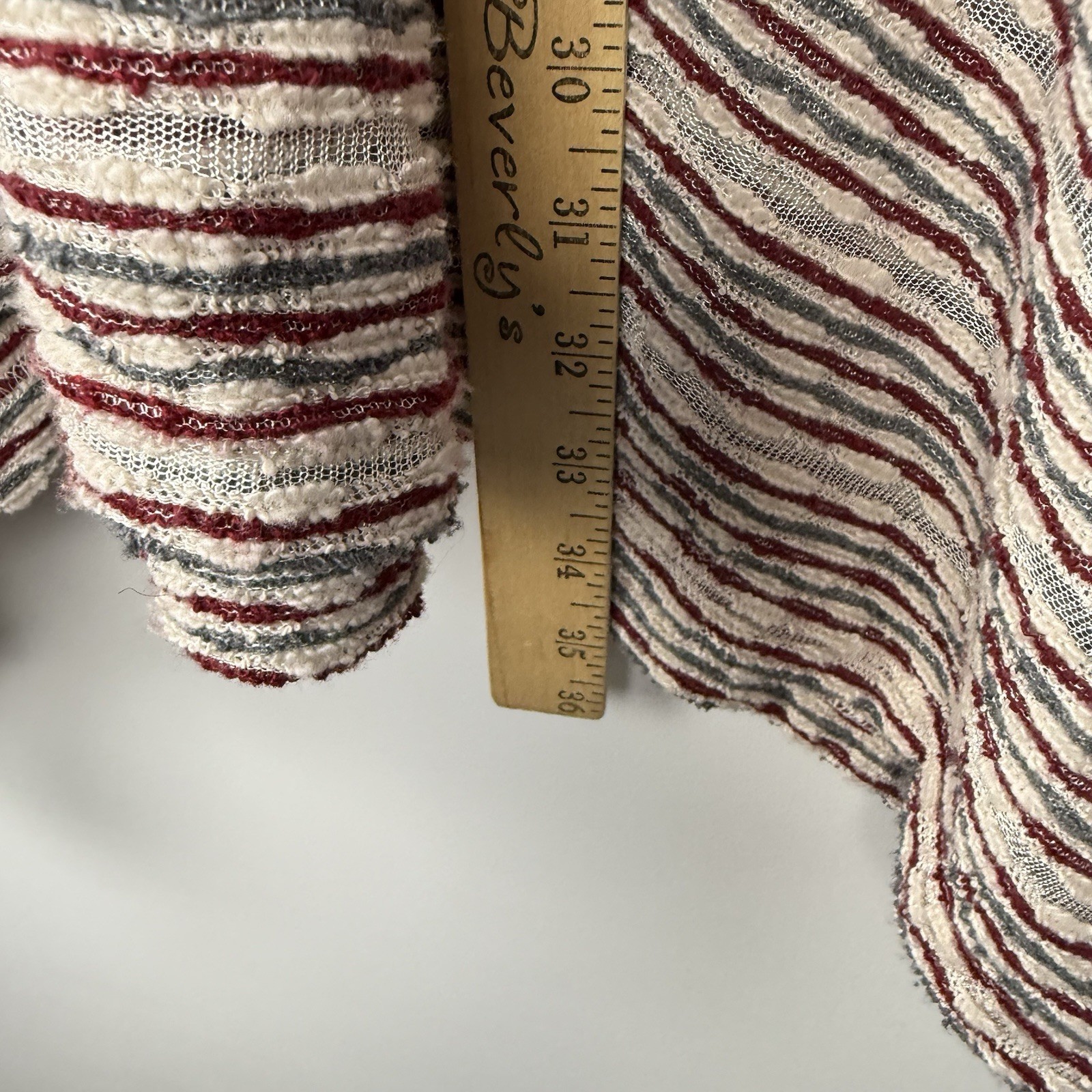 Luukaa Dress Cream Red Gray Stripe Sheer Mesh Sz 10 Lagenlook Art To Wear NEW