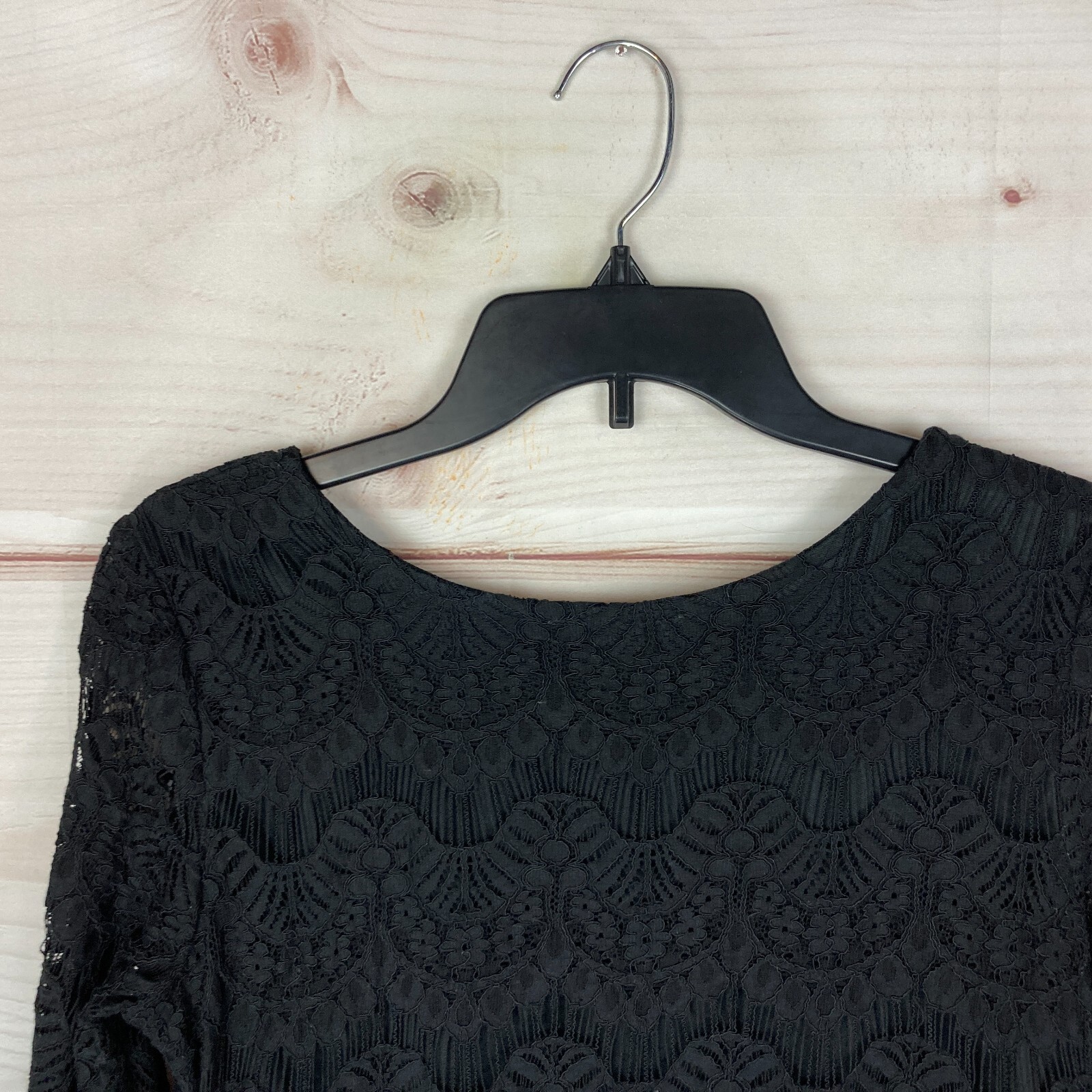 Solitaire Dress Womens Medium Black 3/4 Sleeve Scoop Neck Lace Shift Solid