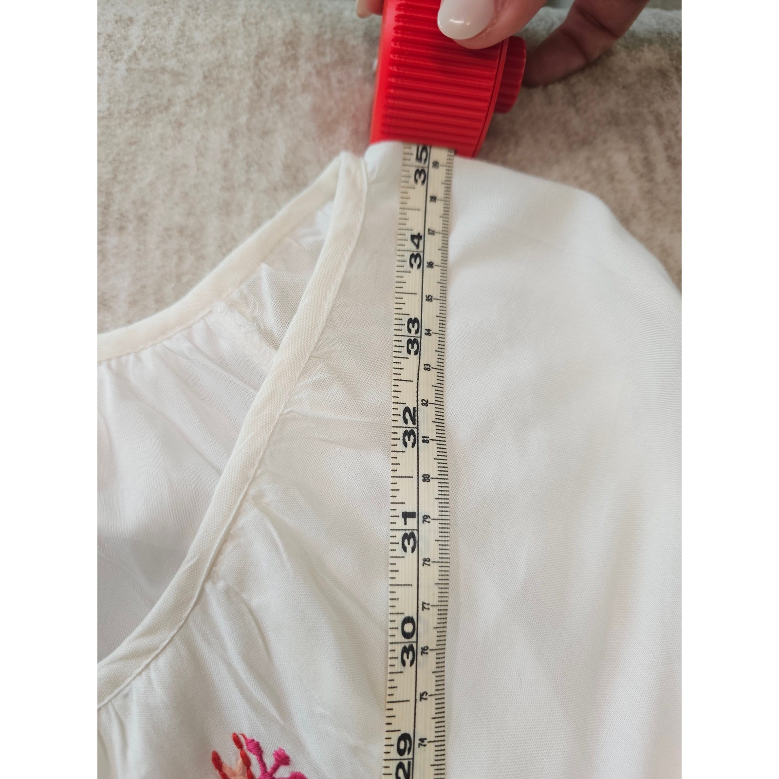 Chic Connection White Floral Embroidered Peasant Dress Tassel Tie Summer Small