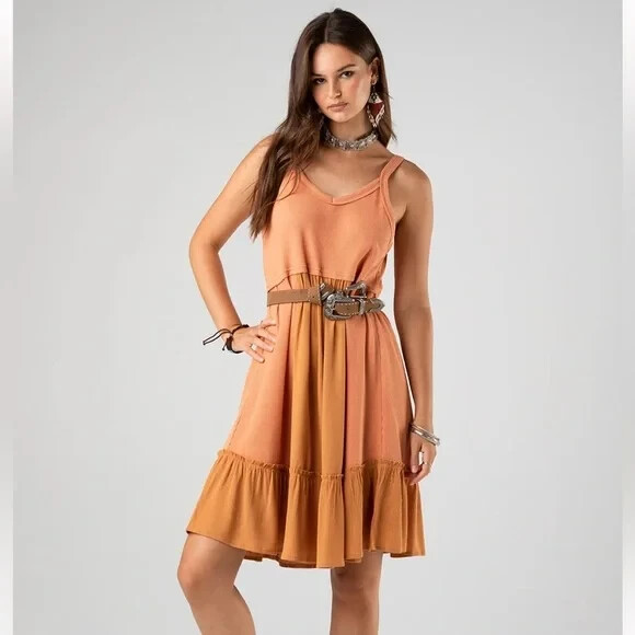 Miss Me Mixed Media Cami Dress NWT Size S Color Burnt Orange