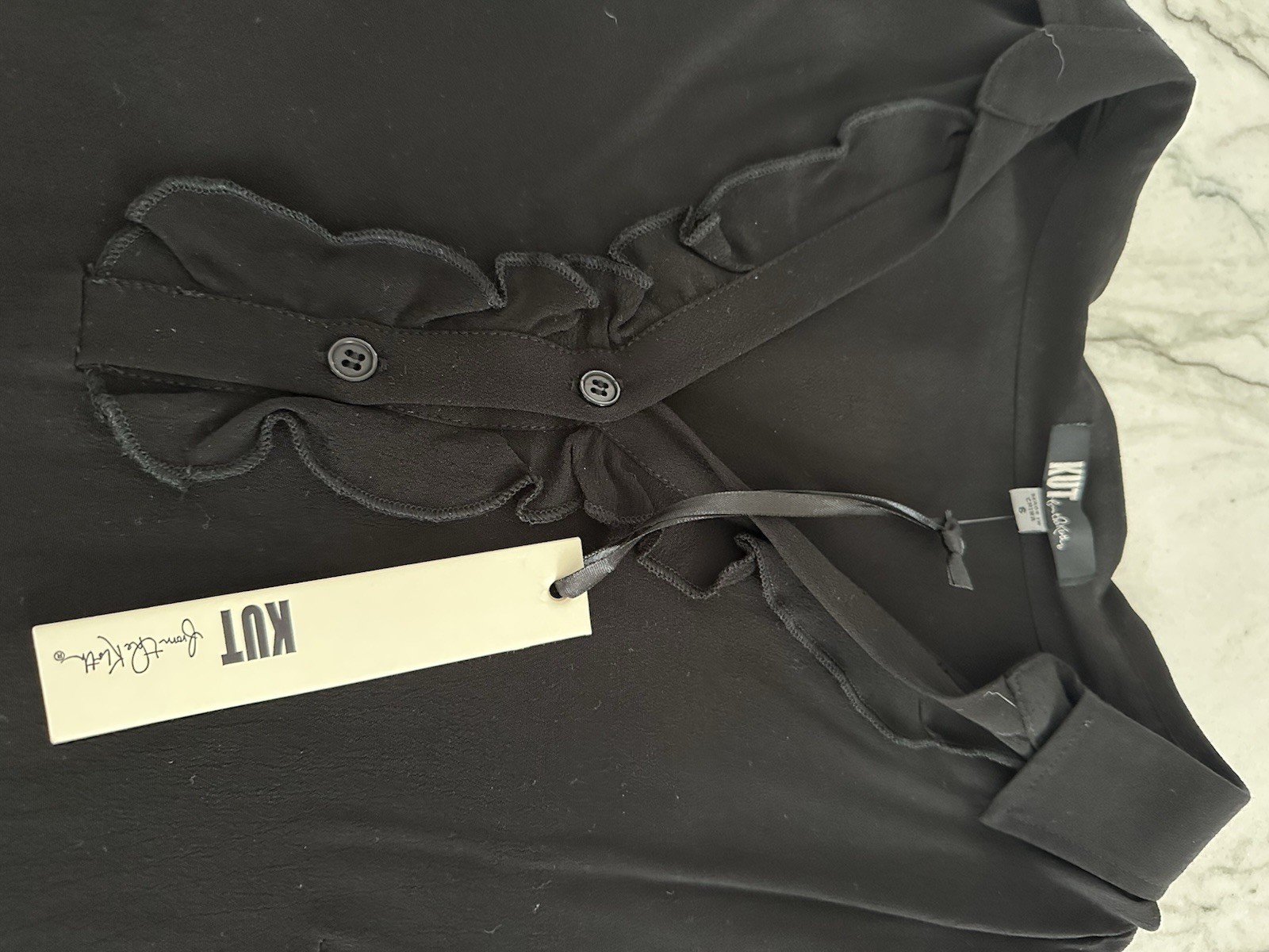 NWT KUT FROM THE KLOTH Sutton black DRESS button tab sleeves sz 6