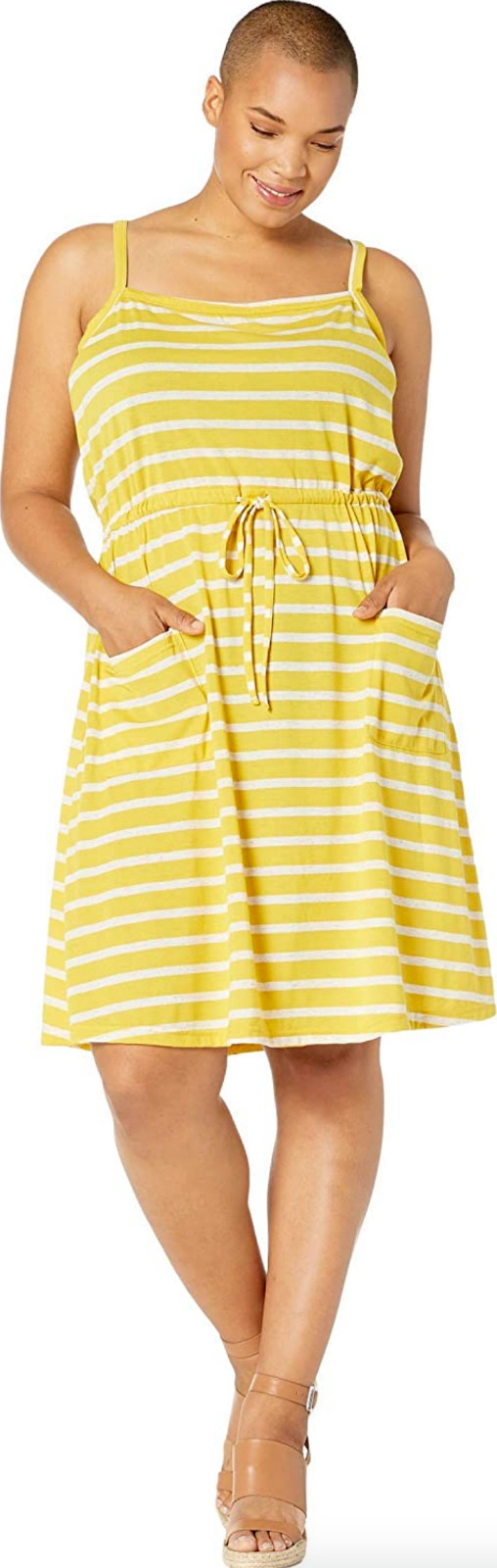 Junarose Women’s Yellow Stripe Tilda Strap Above Knee Dress L75952 Plus Size 2X