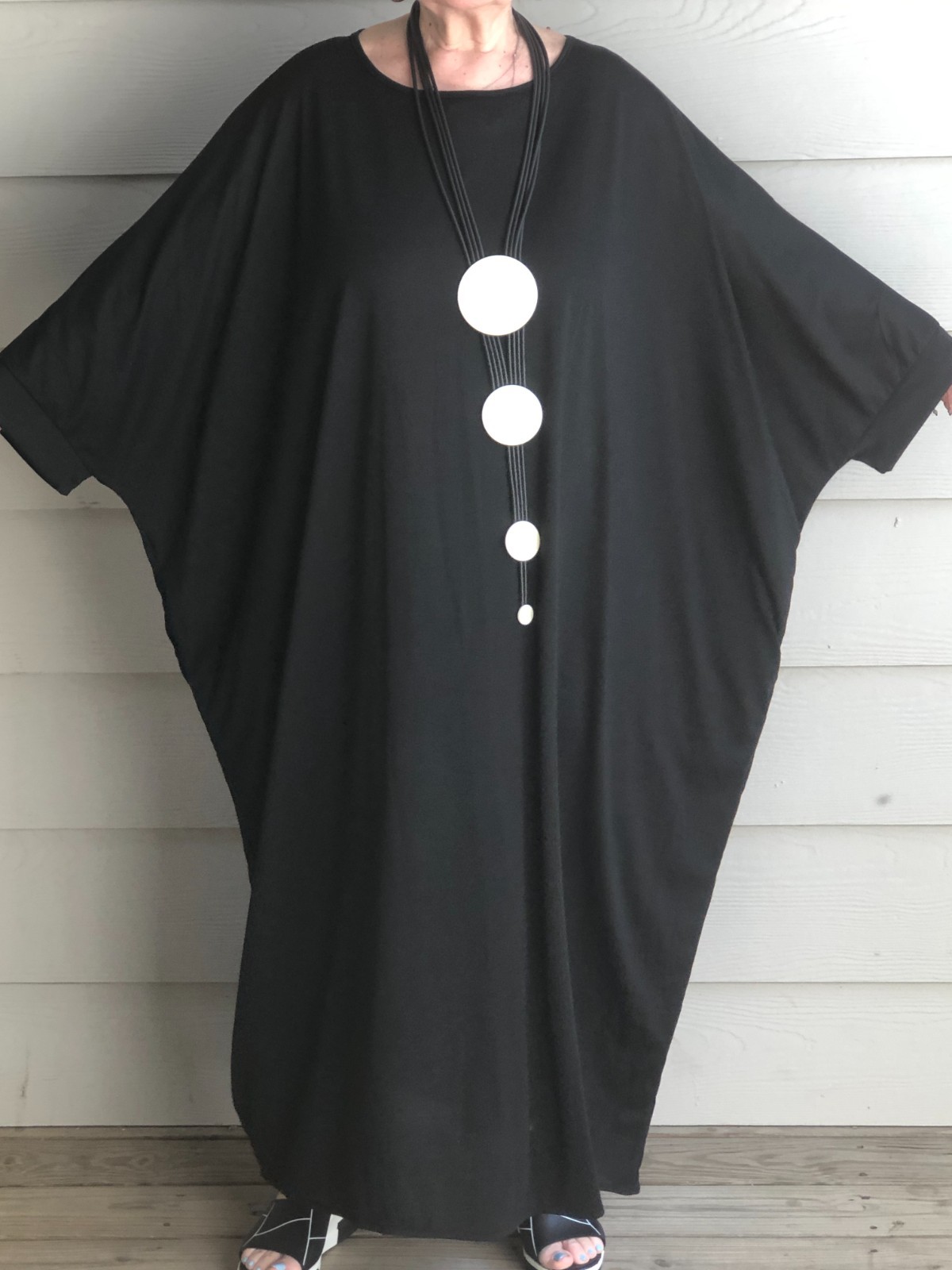 LAGENLOOK ARTSY BOHO PARACHUTE BLACK KAFTAN ABAYA DRESS WITH NECKLACE ONE SIZE