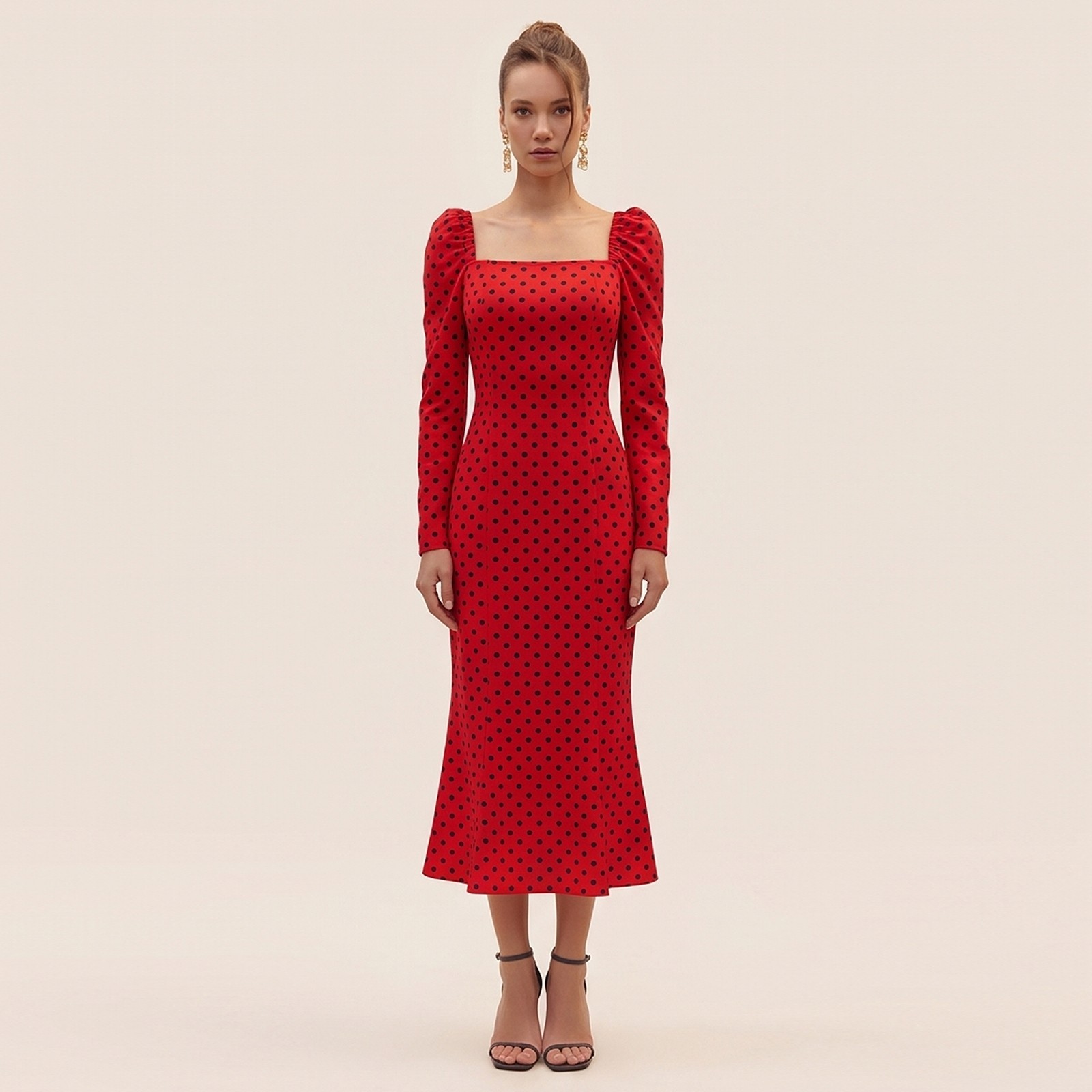 Red Celestra Polka Dot Midi Dress by FemeAdor – Size (S) – Made in Ukraine