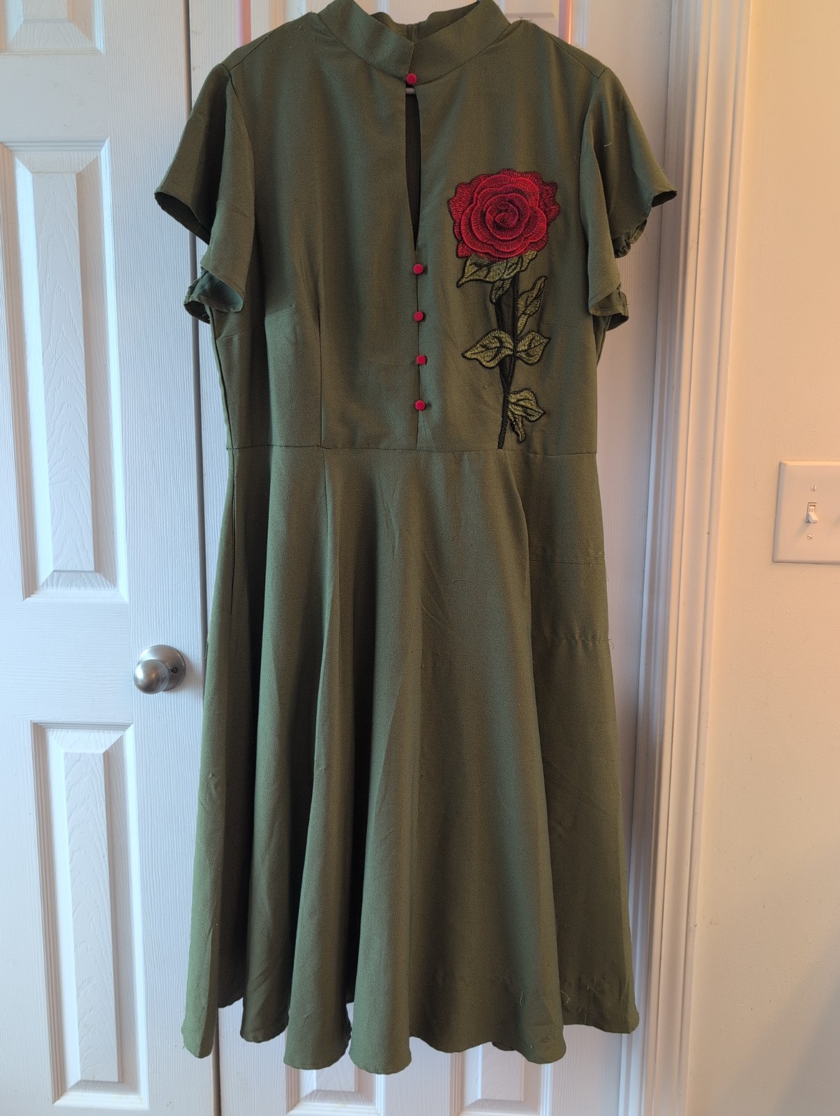 Unique Vintage Green Rose Swing Dress XXL Plus Size