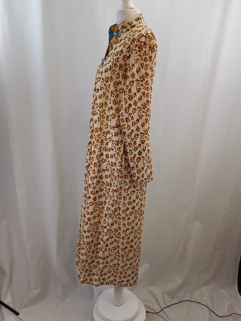Lisa Corti Maxi Dress Size S Kaftan Animal Print Cotton Button Neck
