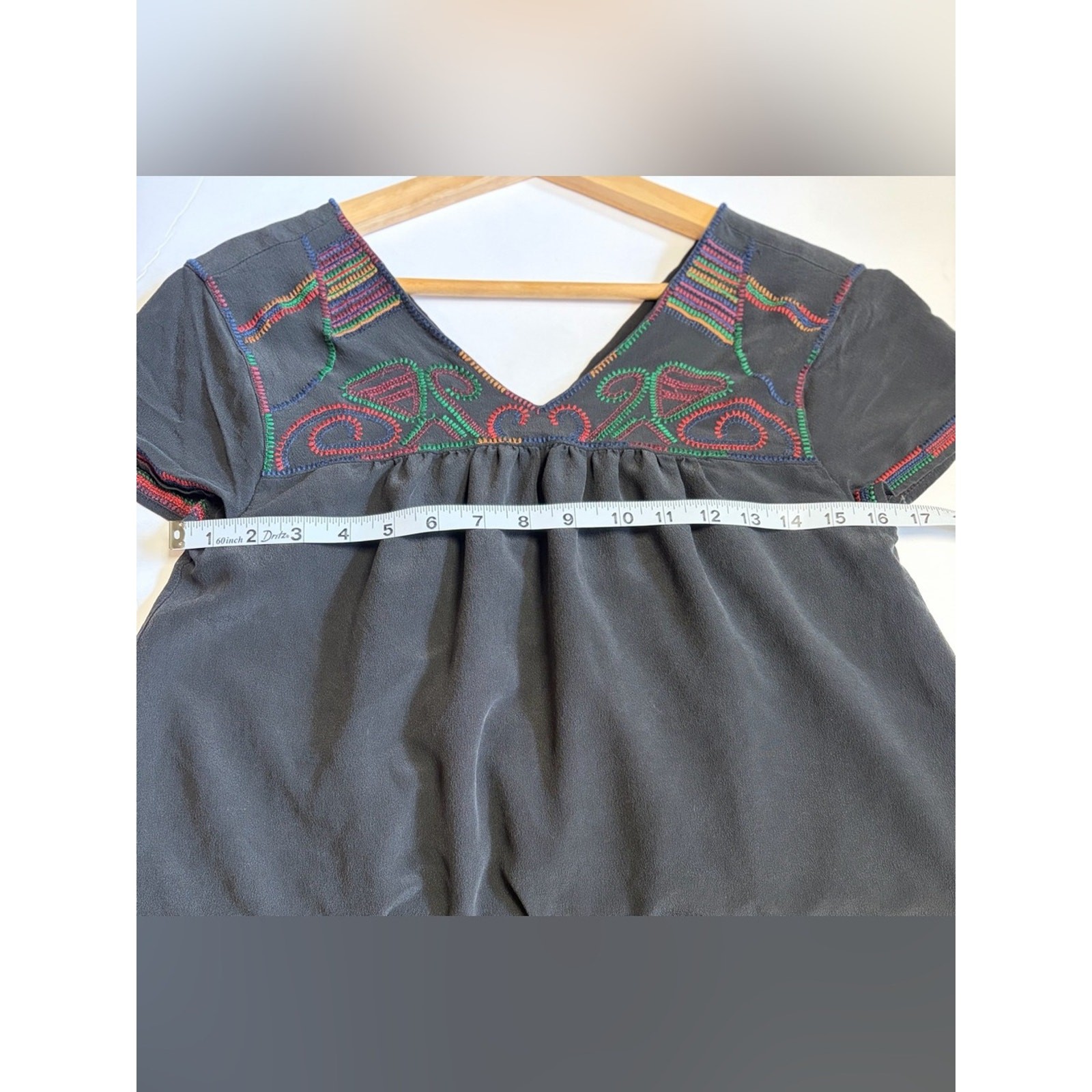 Madewell 100% Silk Embroidered Shift Dress Black Multicolor Boho Artisan Small