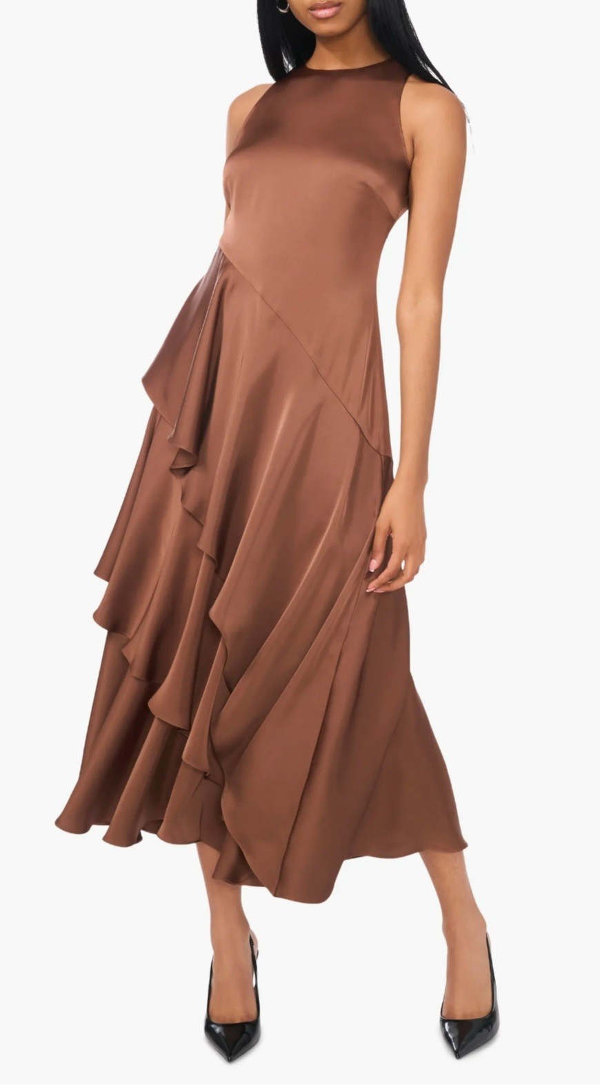 PARKER THE ANGIE BROWN UMBER LAYERED RUFFLE MAXI DRESS